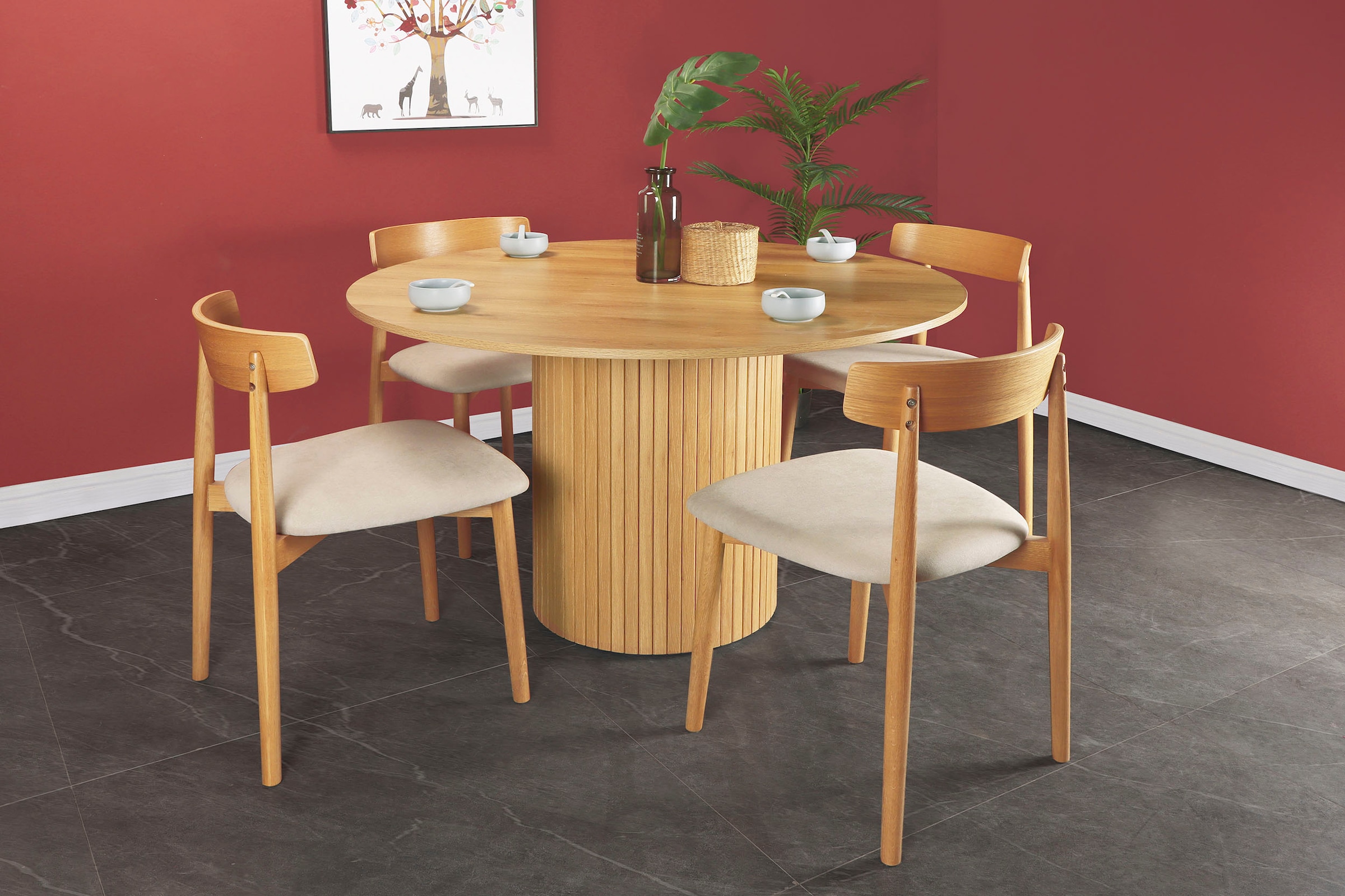 Home affaire Esstisch, Sockel mit Lamellendesign