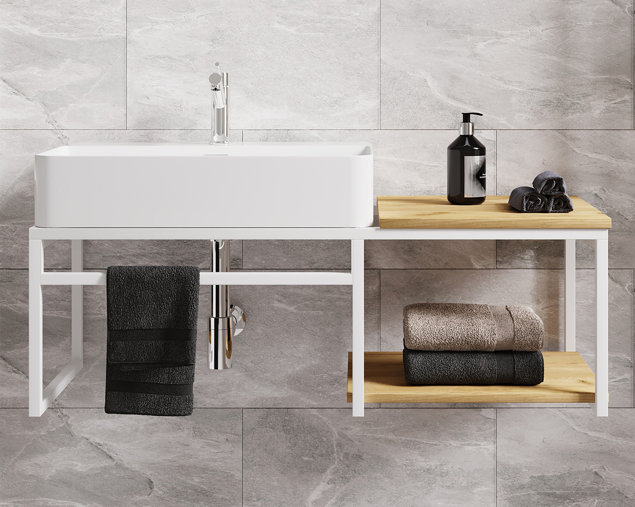 Thumbnail - VCM Waschbeckenunterschrank "VCM 2-tlg. Waschplatz Waschtisch Badmöbel Set Waschbecken Holz Metall Industrial Style Biti...