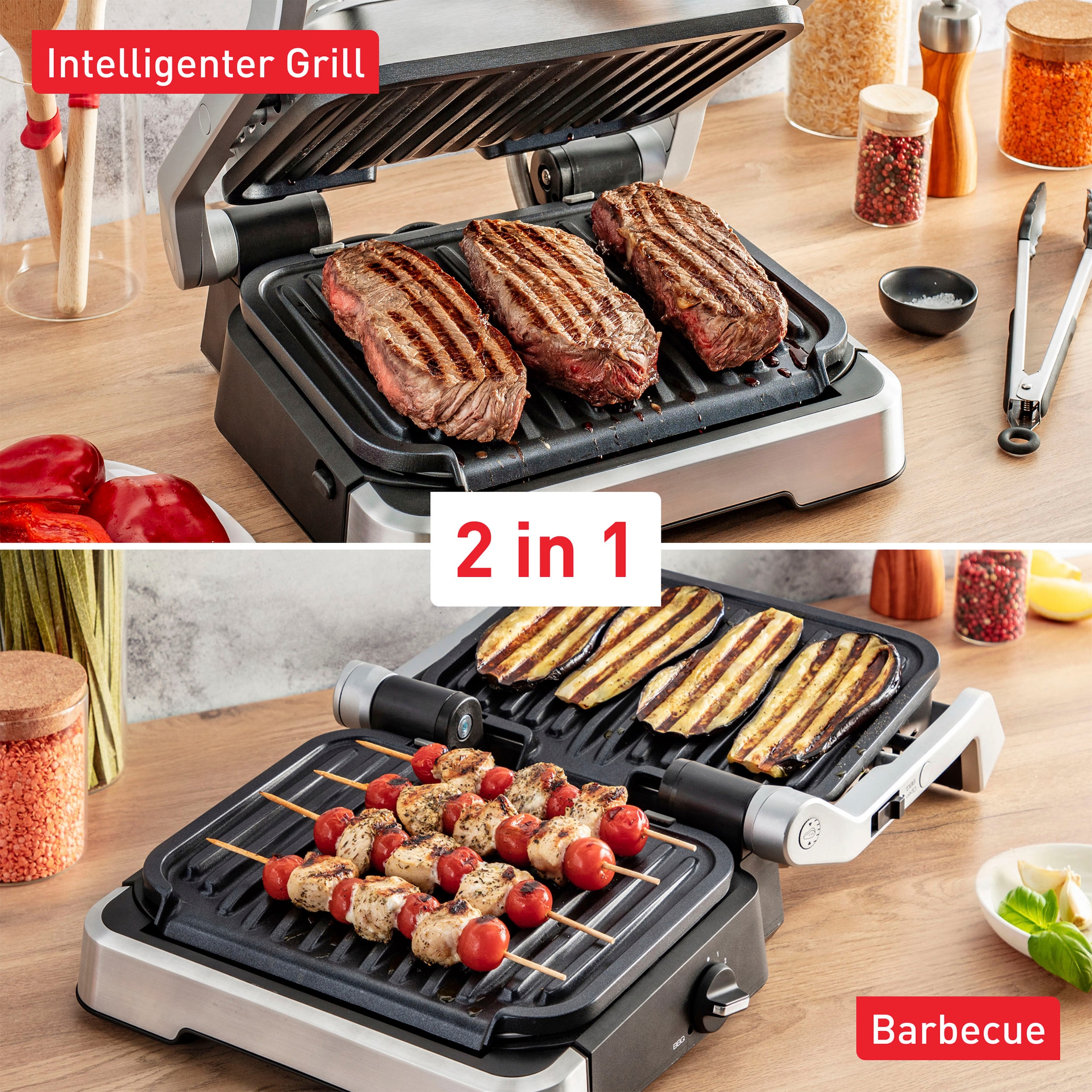 Tefal Kontaktgrill »GC773D OptiGrill 2-in-1 mit Grillzange«, 2100