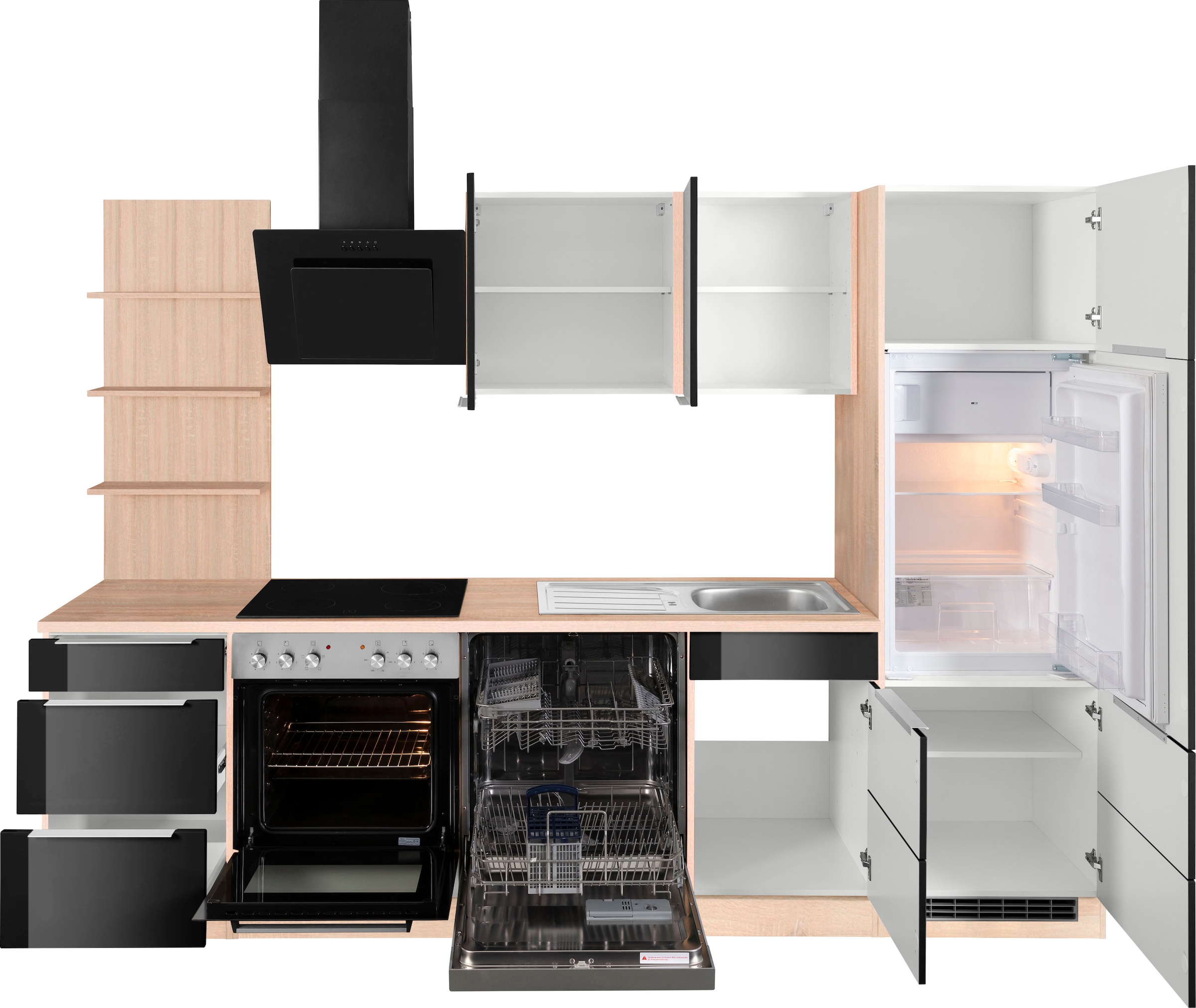 KOCHSTATION Küchenzeile »KS-Brindisi«, Breite 280 cm, wahlweise mit E-Geräten, mit MDF-Fronten und Regal