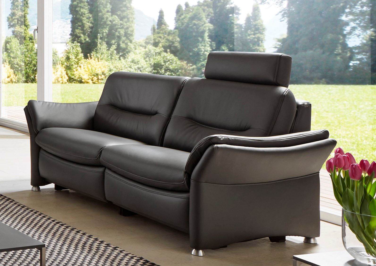 HUKLA 2,5-Sitzer »HU-SF15058 Ledersofa, Breite 194 cm«, aus Leder, optional Kopfstütze u. WallAway-Funktion