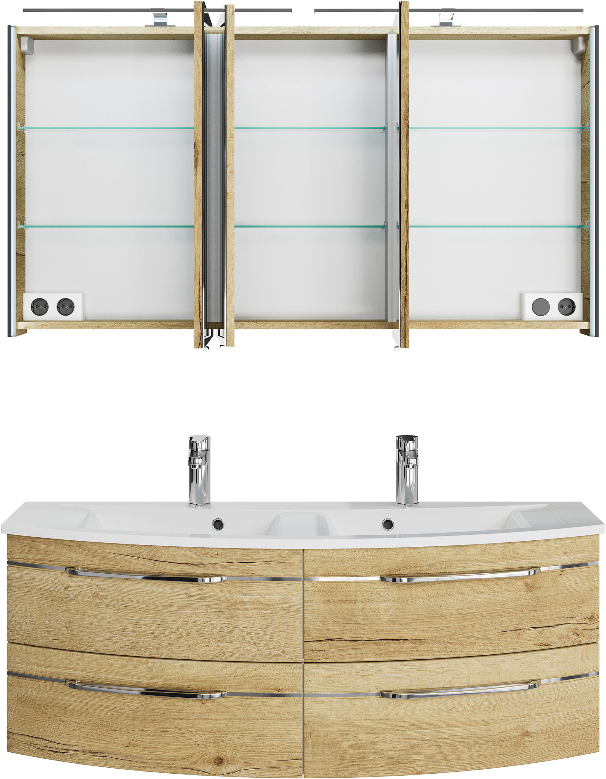 Thumbnail - Saphir Badmöbel-Set "Badezimmer-Set 133,2 cm breit, inkl. Türdämpfer, 3 Türen, 4 Schubladen" Set, 2 Stk. tlg.