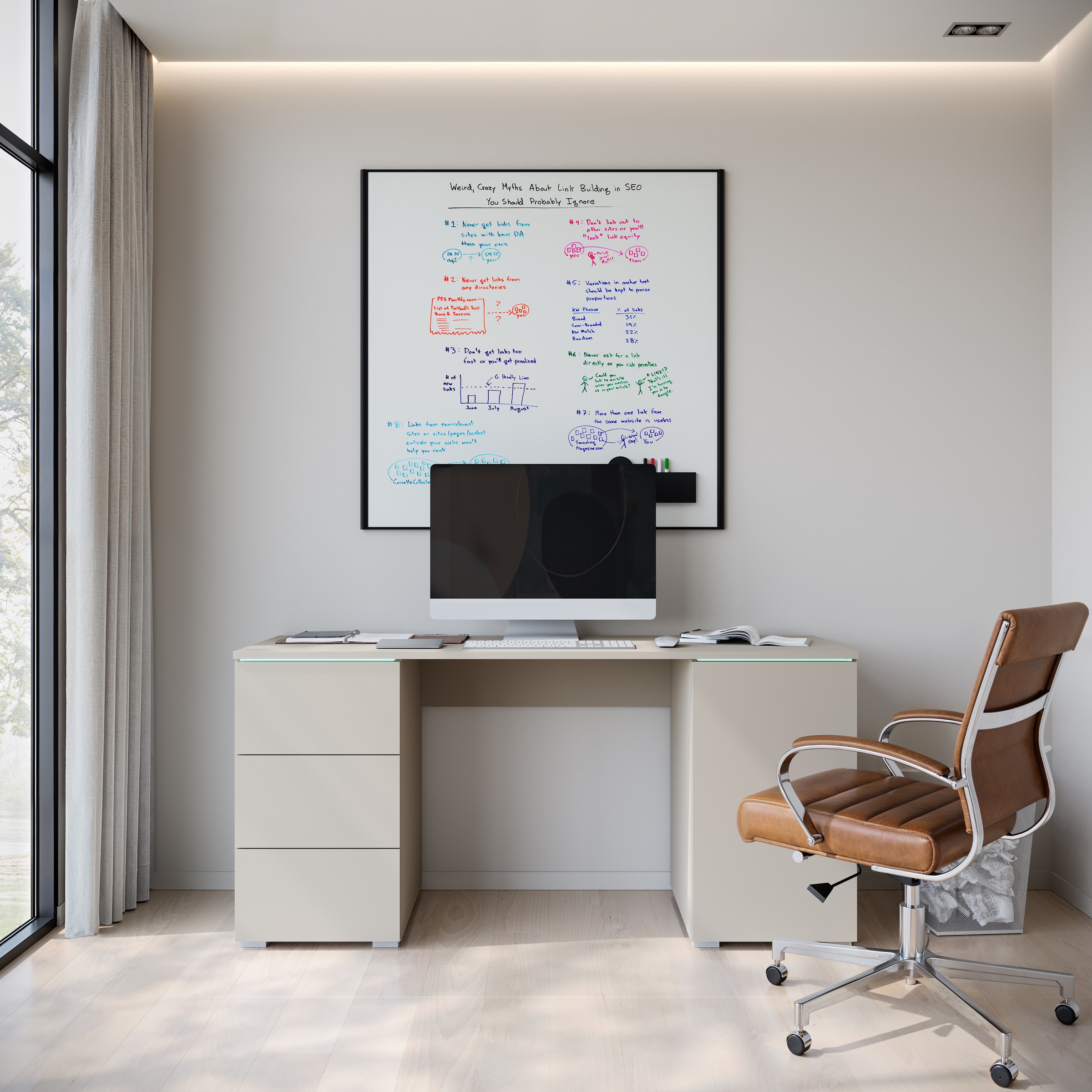 INOSIGN Schreibtisch »Vera«, (1 St.), Bürotisch mit LED, Push-to-Open, 3 Schubladen & Stauraum