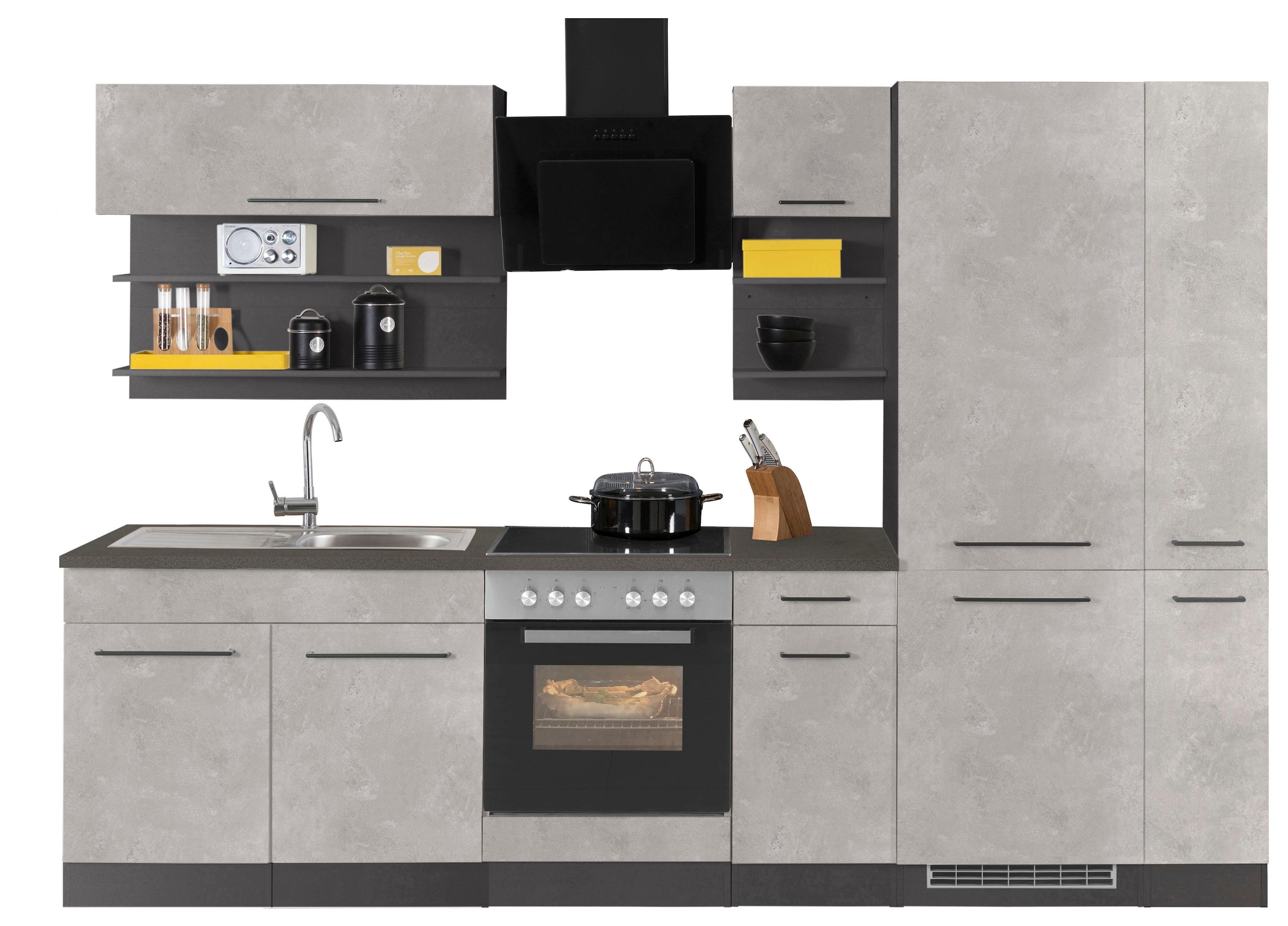 KOCHSTATION Küchenzeile »KS-Tulsa«, ohne E-Geräte, Breite 300 cm, schwarze Metallgriffe, MDF Fronten