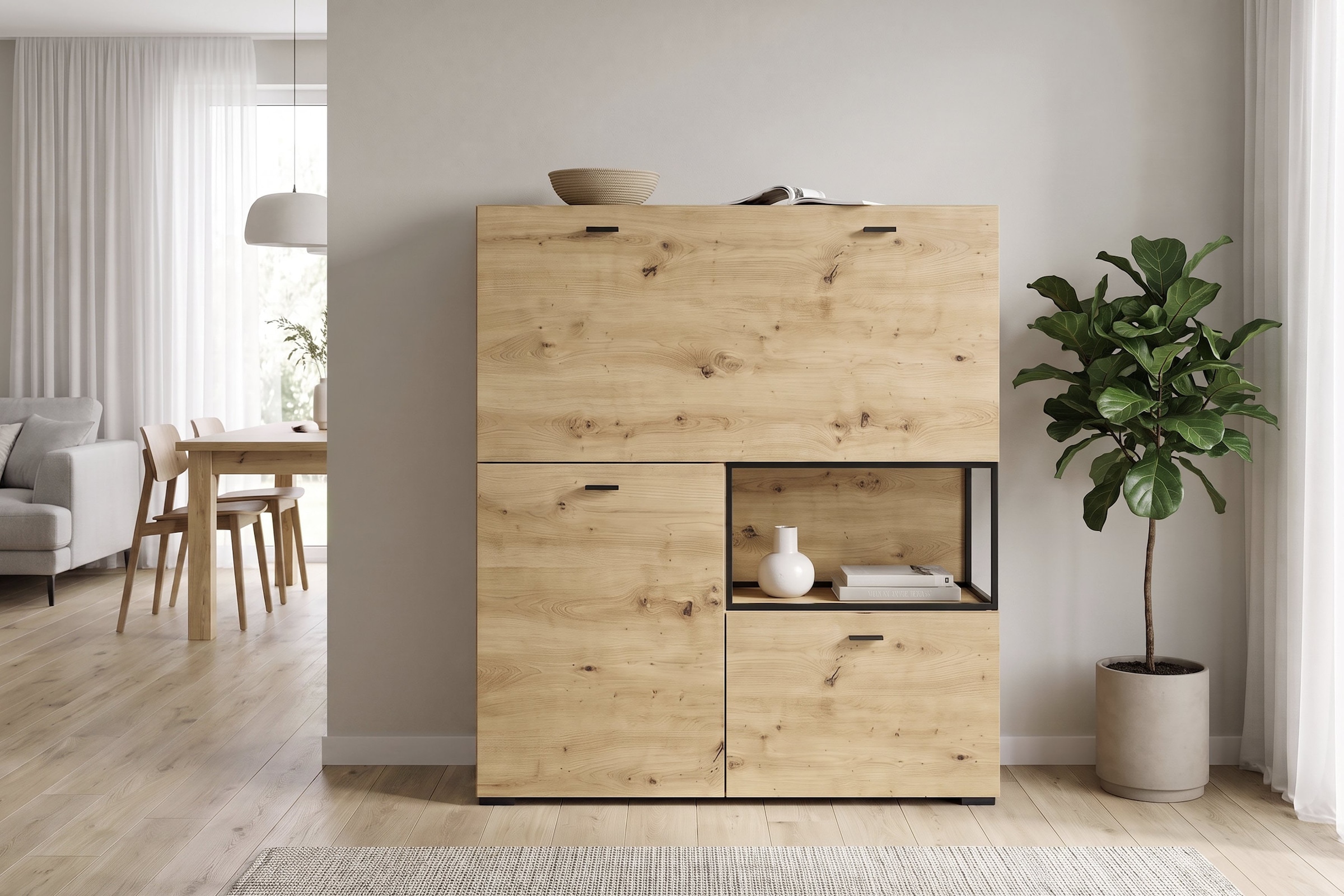 byLIVING Sekretär »FRAME« Artisan Eiche (Eiche-Optik)/schwarz, 1 Türen, 2 Klapptür, B 120 cm