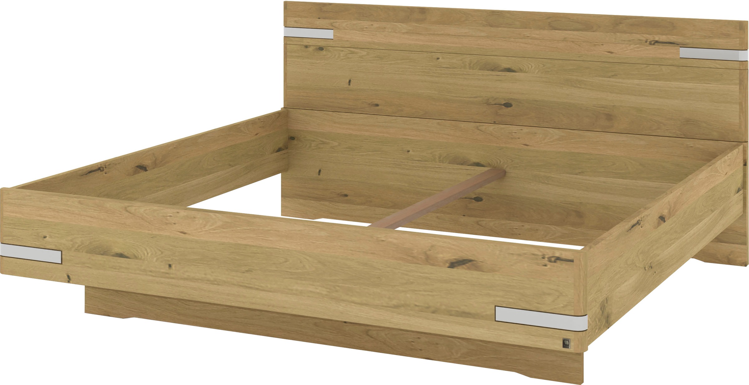 Musterring Holzbett »Savona, Bettgestell, Bettrahmen, teilmassiv Bianco-Eiche«, (Belastbarkeit 220 Kg, 4-fache Liegehöhenverstellung, MADE IN GERMANY), Kopfteil in Bianco-Eiche massiv, Details in Chrom, verschiedene Größen