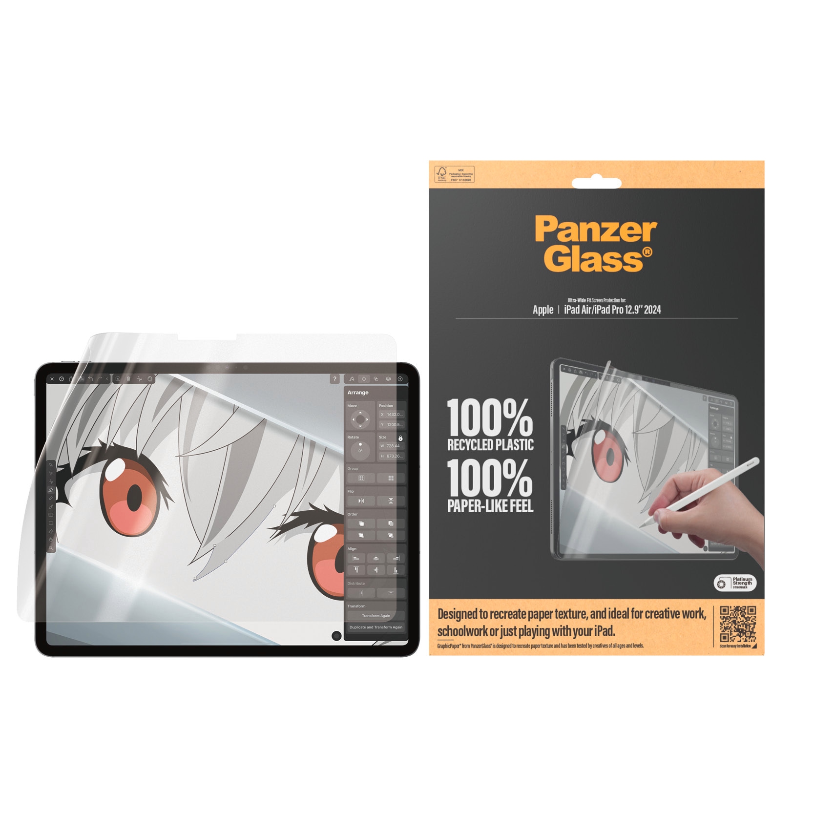 PanzerGlass Displayschutzfolie »Ultra Wide Fit GraphicPaper Screen Protector«, für Apple iPad Air-Apple iPad Pro 12.9 2024, Schutzfolie, Bildschirmschutz, kratzfest, paperfeel, papierähnlich