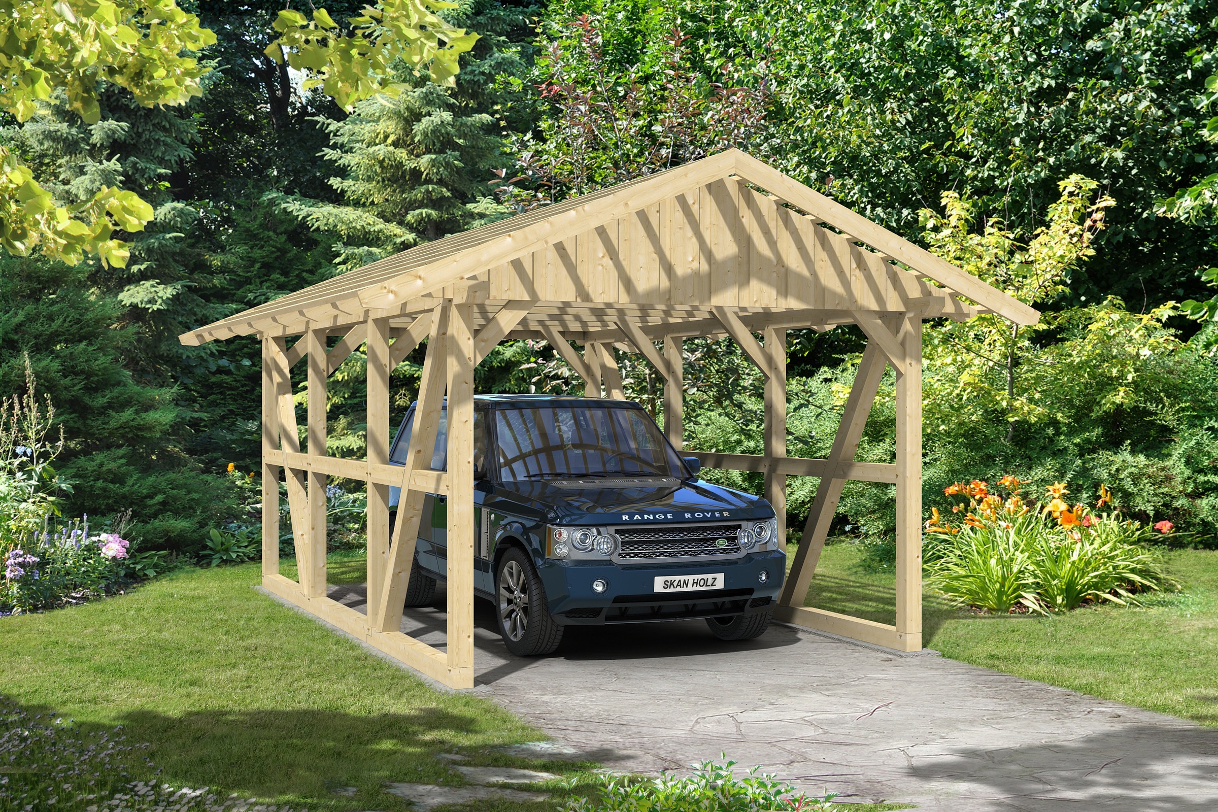 Skanholz Einzelcarport »Schwarzwald«, KVH-Fichte, 300 cm, Natur, mit Dachlattung