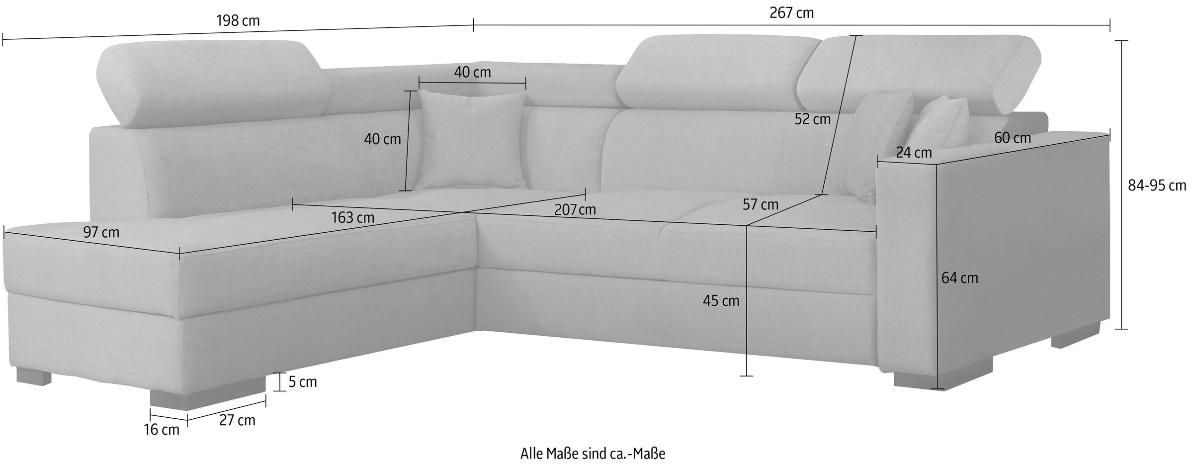 Home affaire Ecksofa »Tulio L-Form«, wahlweise mit Bettfunktion und Bettkasten, incl. 3 Zierkissen