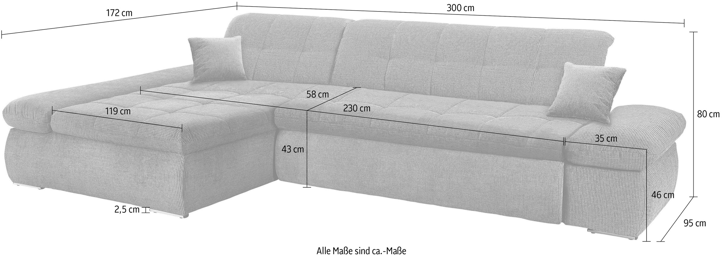 DOMO collection Ecksofa »Moric Luxus - B/T/H 300/172/80 cm, XXL-Format«, L-Form, 140kg Belastung/Sitz, in Cord, Chenille, Kunstleder