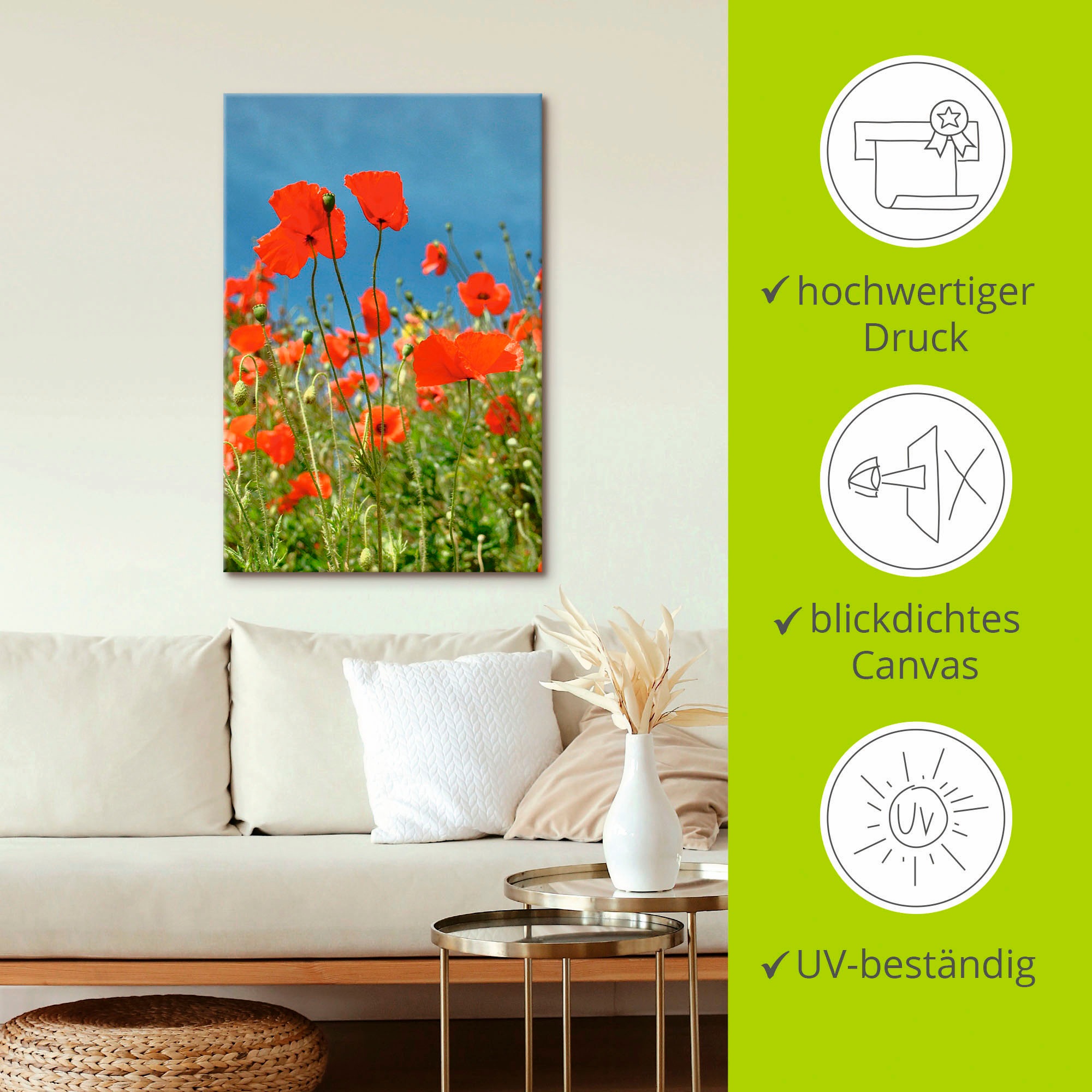 Artland Leinwandbild »Feld mit rotem Klatschmohn«, Blumen, (1 St.), auf Keilrahmen gespannt