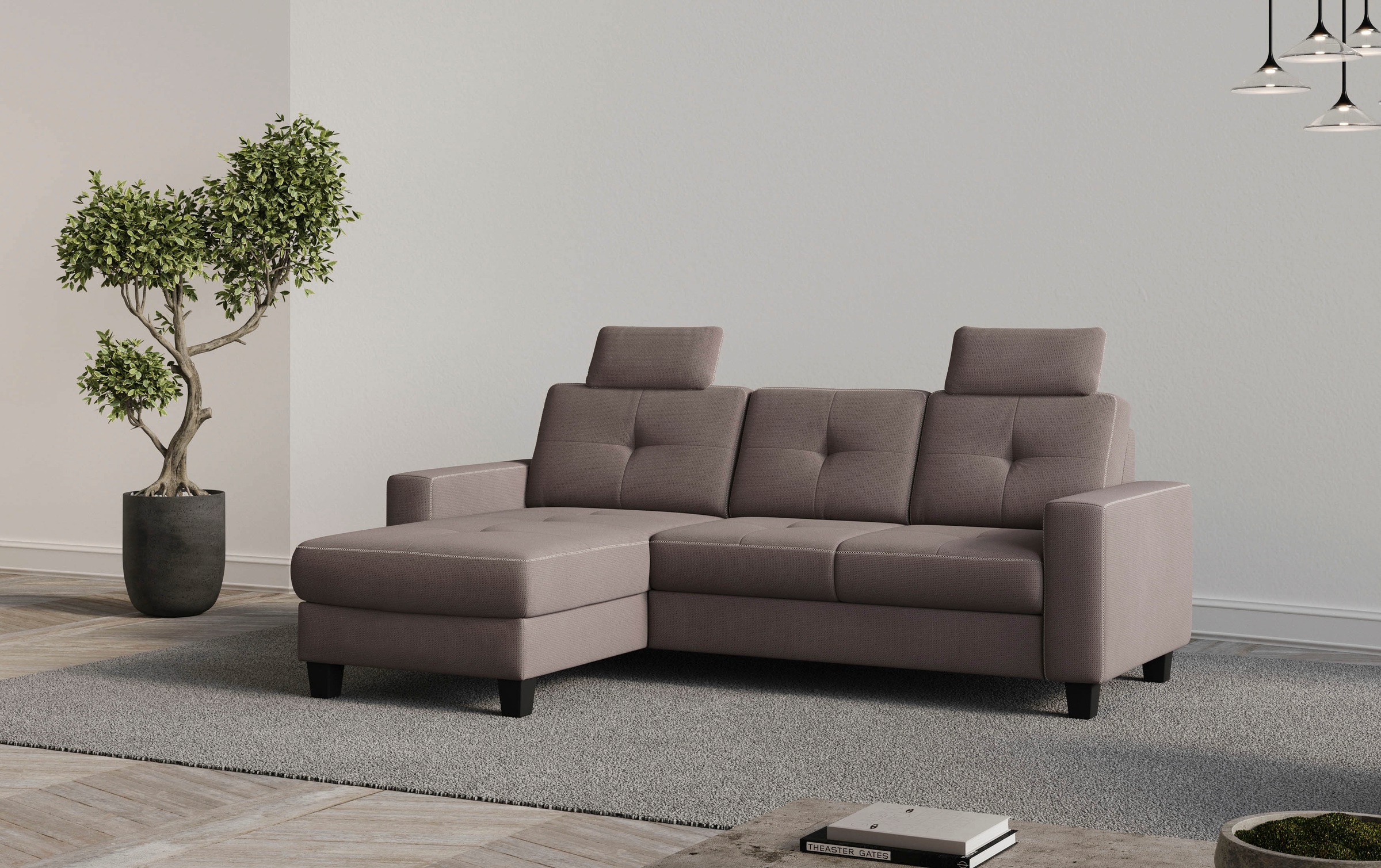 Places of Style Ecksofa »Varese L-Form«, Kreuznaht in beige