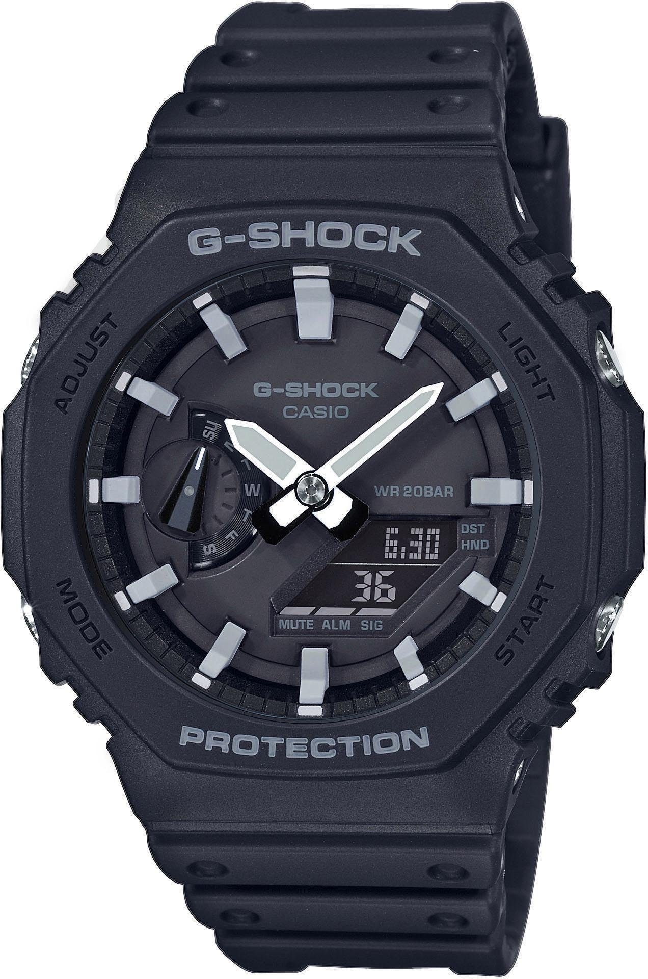 CASIO G-SHOCK Chronograph »GA-2100-1AER«, Quarzuhr, Armbanduhr, Herrenuhr, digital, bis 20 bar wasserdicht