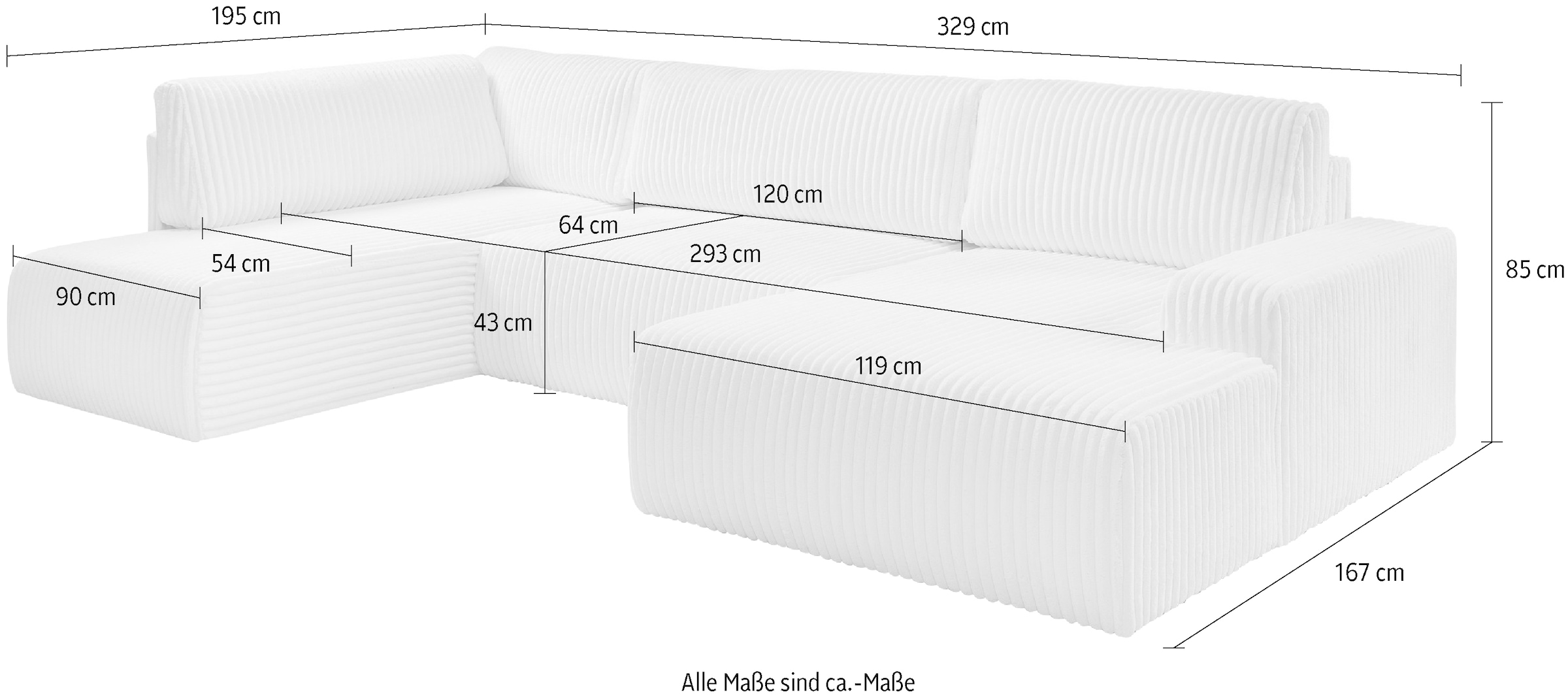 WERK2 Wohnlandschaft »Rotterdam-U, U-Form«, Design Wohnlandschaft in Cord mit Schlaffunktion & Bettkasten