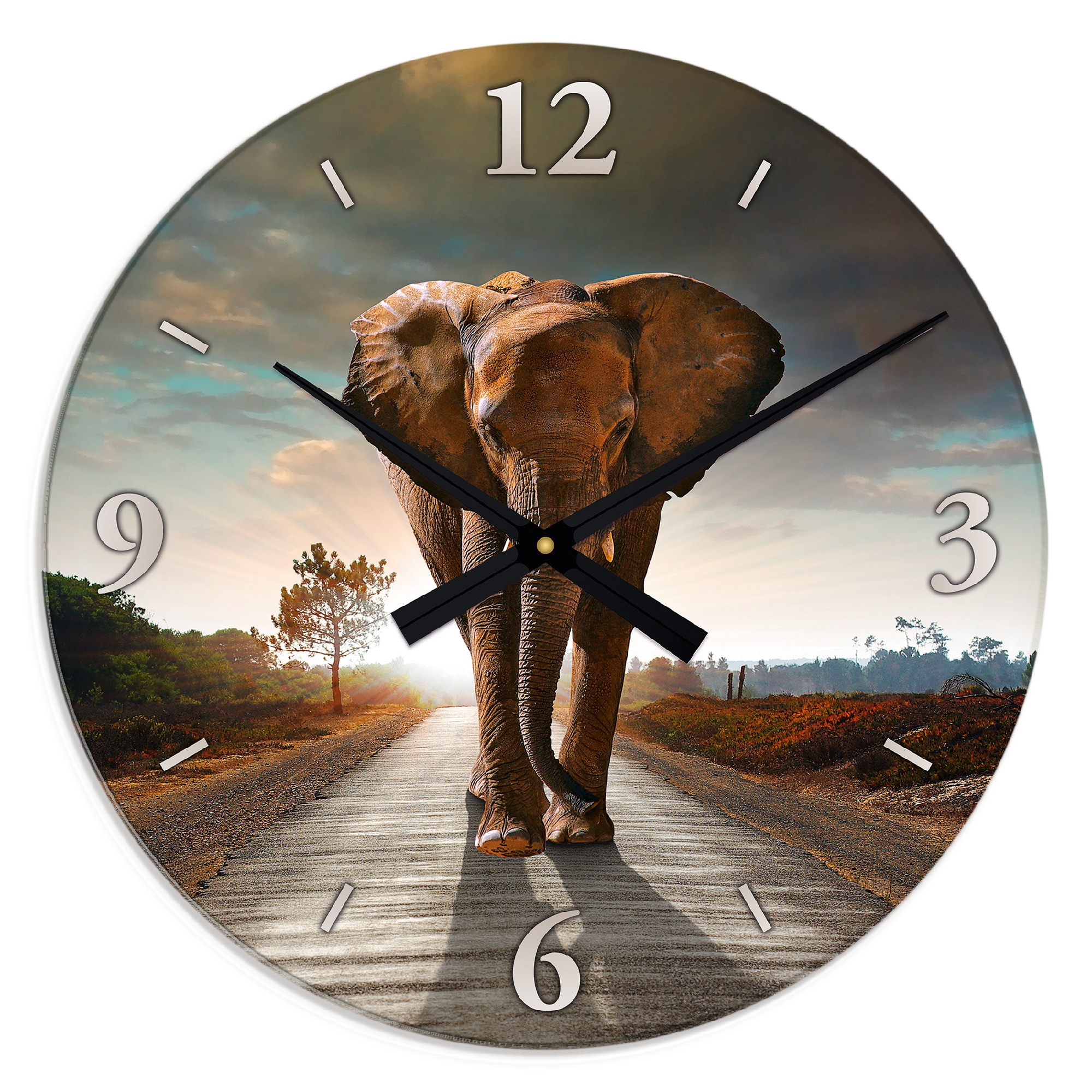 Wanduhr »XXL Ø 50 cm Ein Elefant läuft auf der Straße«