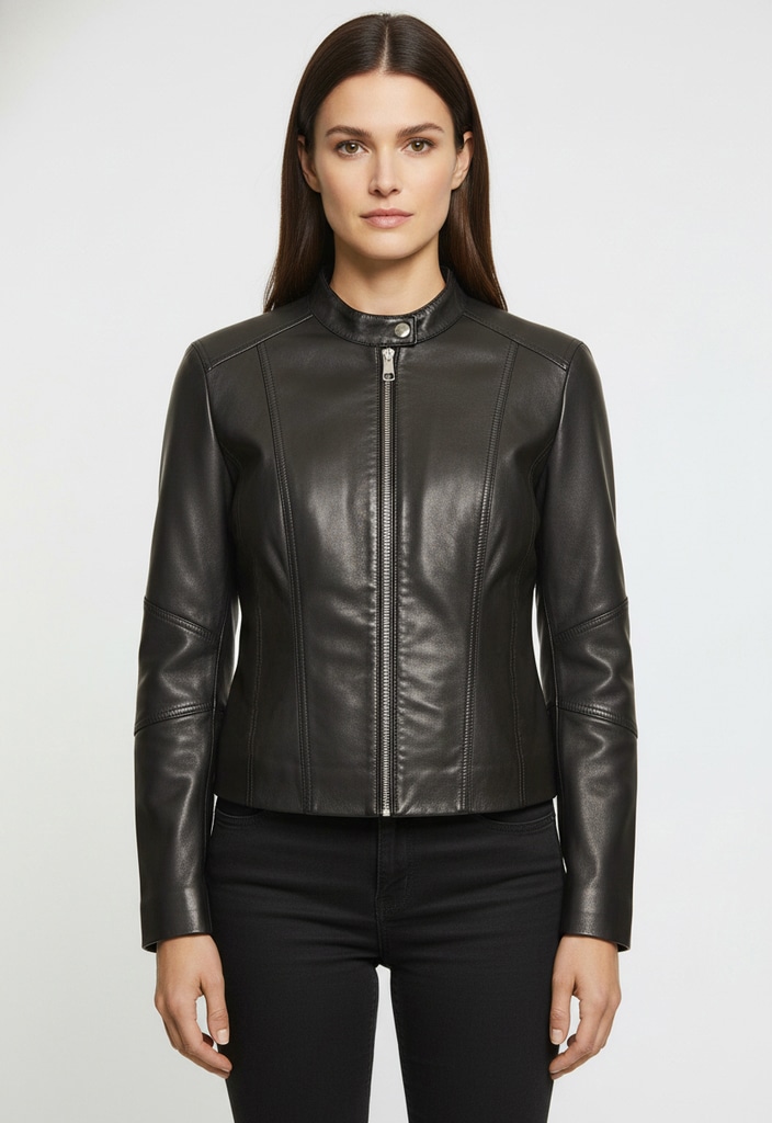 BOSS ORANGE Lederjacke "Saleste Premium Damenmode" aus fein genarbtem Leder günstig online kaufen