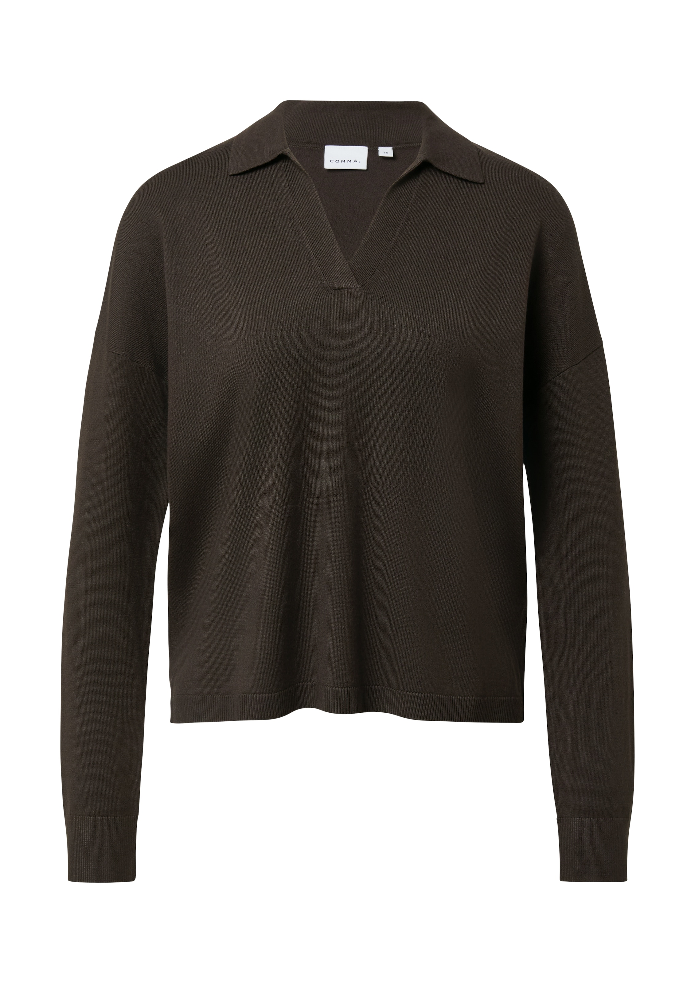 Comma Strickpullover mit V-Ausschnitt und Polo Kragen