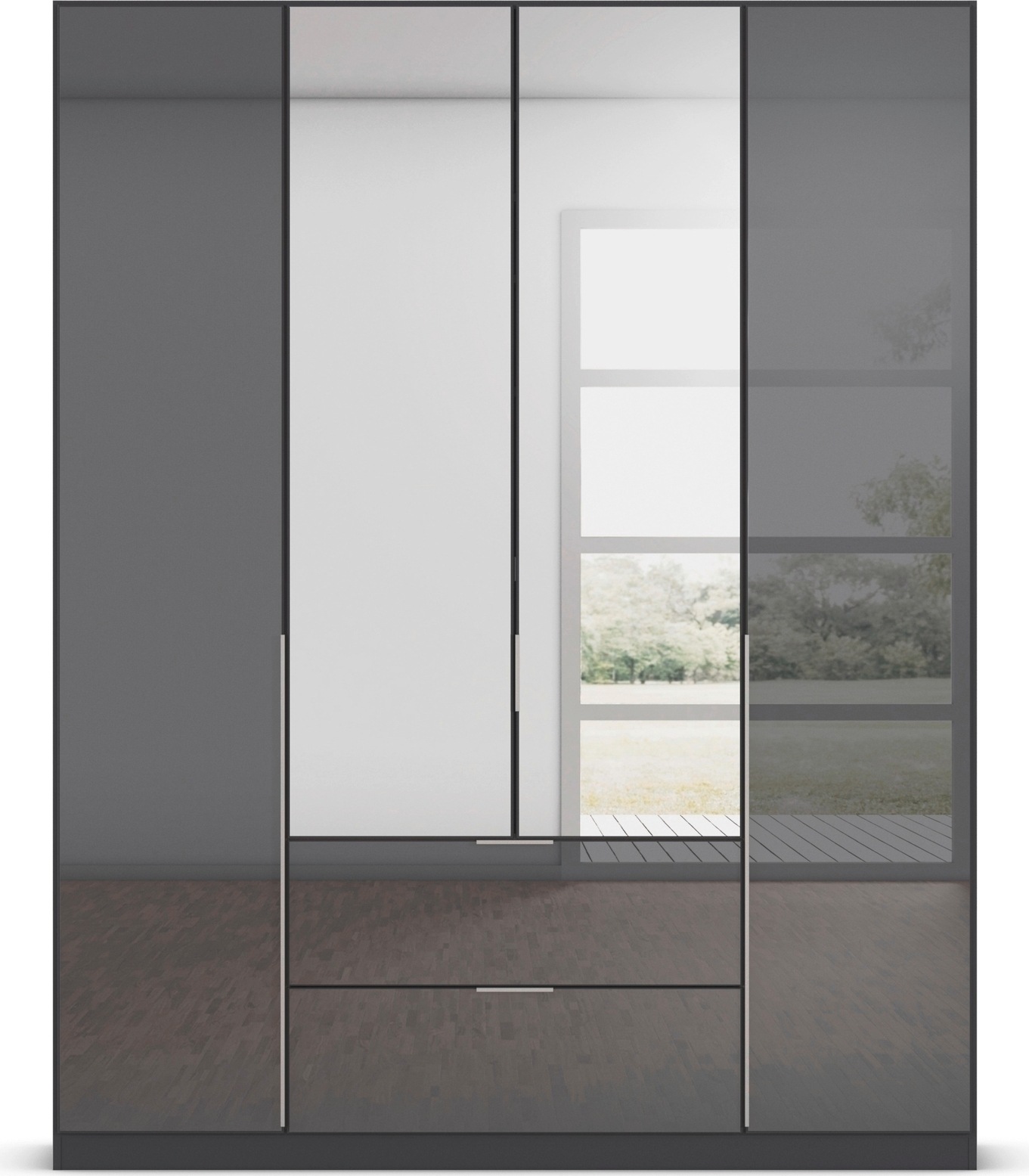 rauch Drehtürenschrank »Kleiderschrank Schrank Garderobe Wäscheschrank Schlafzimmer AGORDO«, (in zwei Griff-Farben mit Glasfront), mit Außenschubkästen, in 6 Breiten und 2 Höhen MADE IN GERMANY