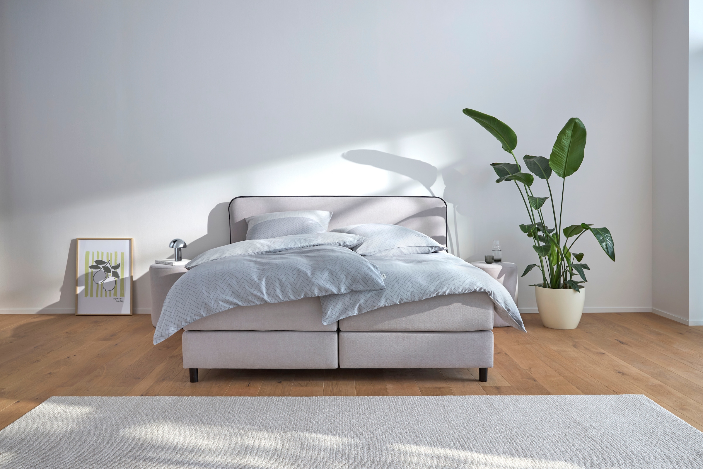 Boxspringbett S.OLIVER "Kuhmo in verschiedenen Größen inkl. Topper", hellgrau, anthrazit, B:182cm L:210cm, Komplettbetten, Boxspringbett, wahlweise mit Bonnell- oder TTFK-Matratze in H2, H3 o. H4 erhältlich