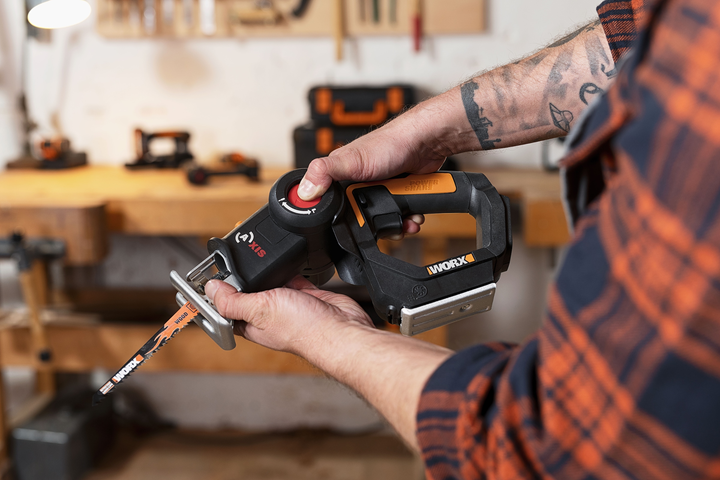 Worx Akku-Stichsäge »WX550.9 Axis«, Profi 2-in-1 Pendelhub Stich- & Säbelsäge, ohne Akku & Ladegerät