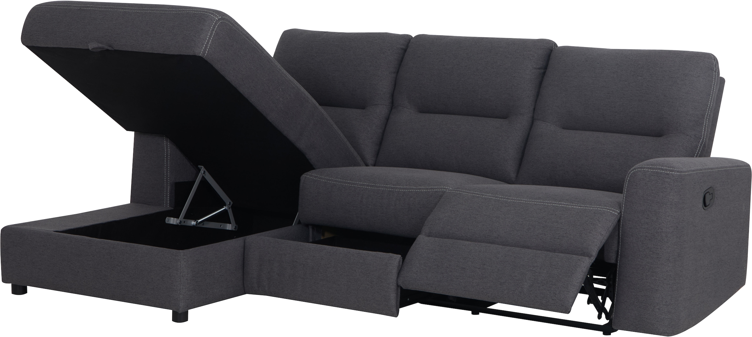 Home affaire Ecksofa »VENOIR, L-Form, 250 cm, manuelle u. elektrische Funktion (m. USB A/C)«, Stauraum unter der Recamiere, 2. Staufach, Federkern