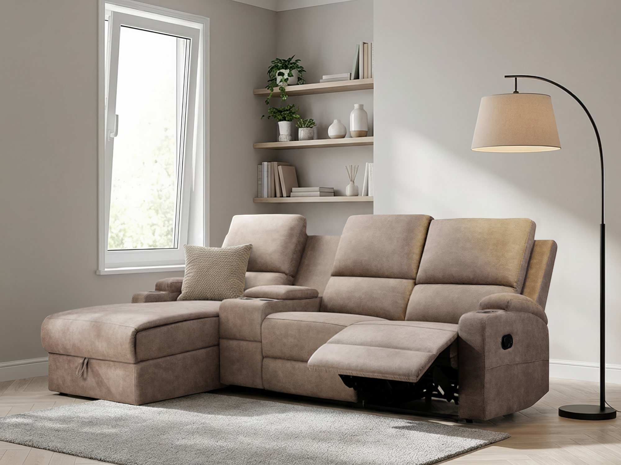 OTTO home Ecksofa »NAPORI Microfaser, Multimediasofa, 3er Kinosessel XXL, L-Form« Kinosofa mit Relaxfunktion, Getränkehalter, Staufach und Staukasten