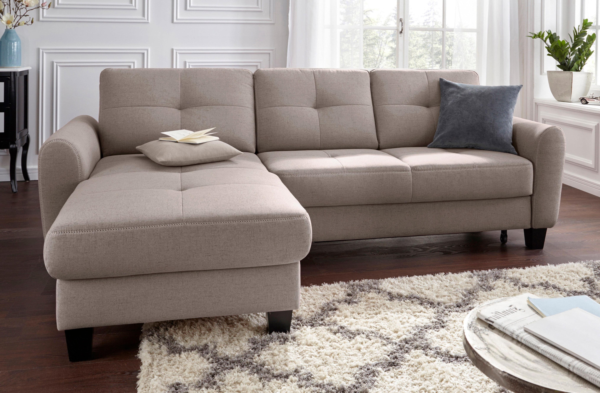 sit&more Ecksofa »Varese L-Form«, mit Federkern, wahlweise mit Bettfunktion und Stauraum