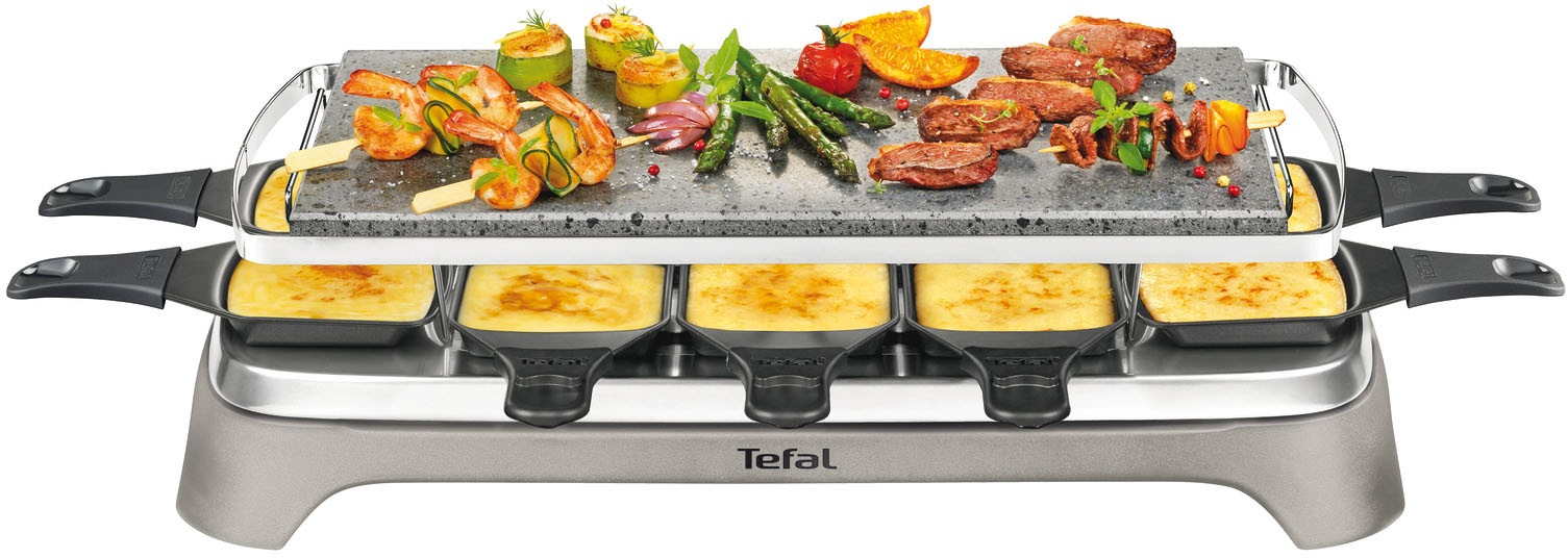 Tefal Raclette "PR457B Pierrade", 10 St. Raclettepfännchen, 1350 W, Grill-Platte aus Stein, inkl. Schaber, Pfännchen spü