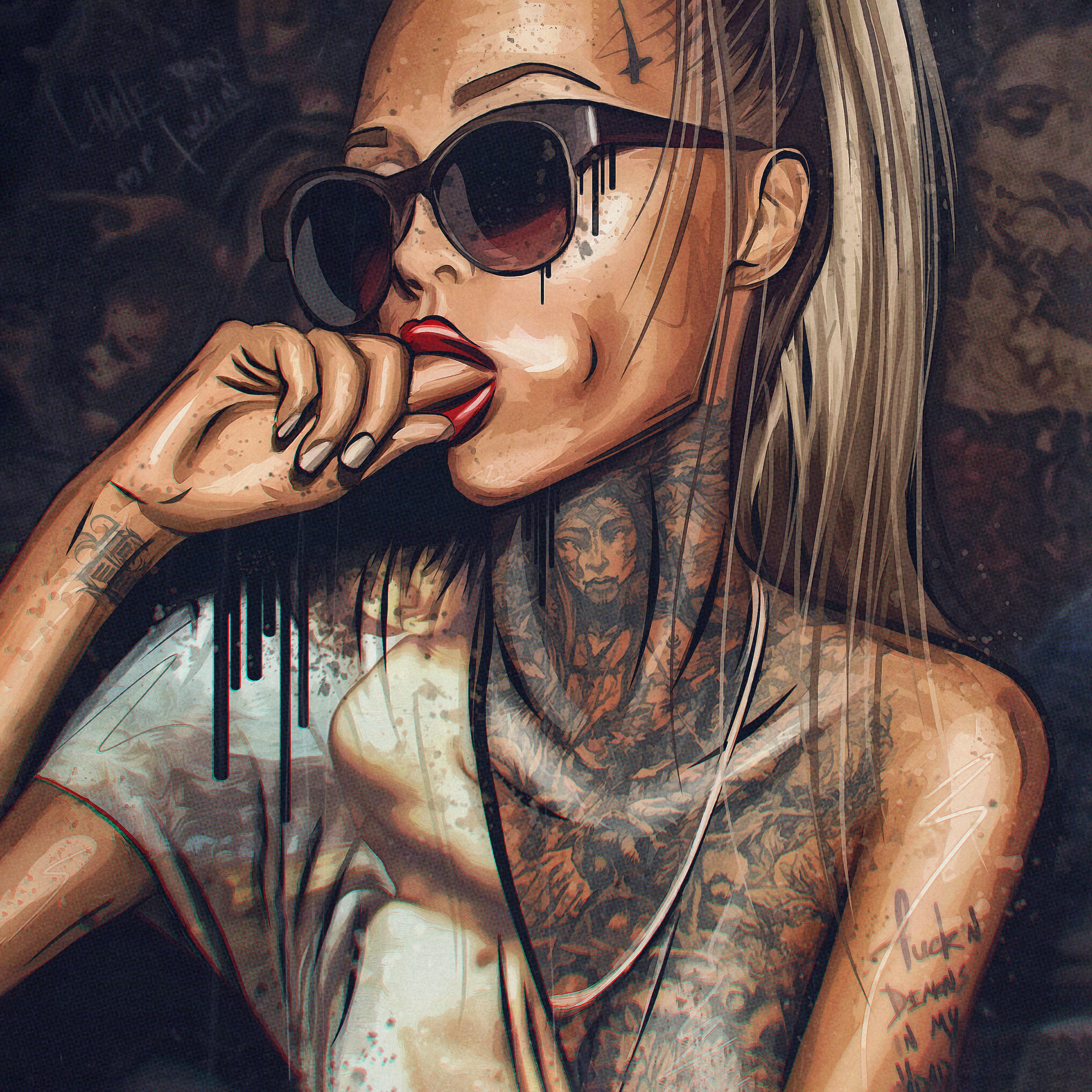 Affengeilebilder Leinwandbild "Sexy Tattoo Girl auf Keilrahmen gespannt" 1 Stk. tlg. Kunstdruck Wandbild Bild in verschiedenen Formaten