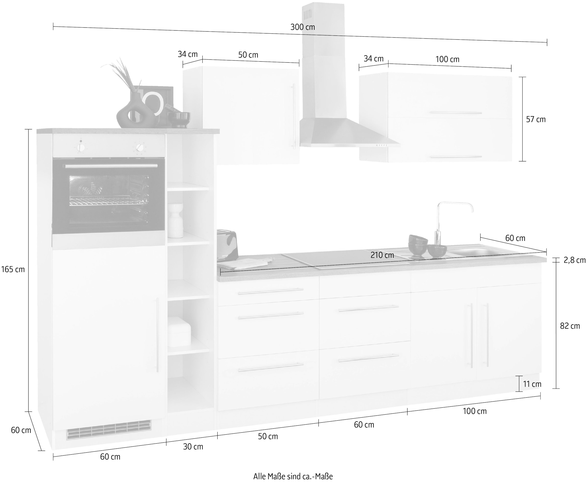 Küchenzeile | MÖBEL mit bestellen E-Geräten, HELD cm Breite BAUR »Samos«, 300