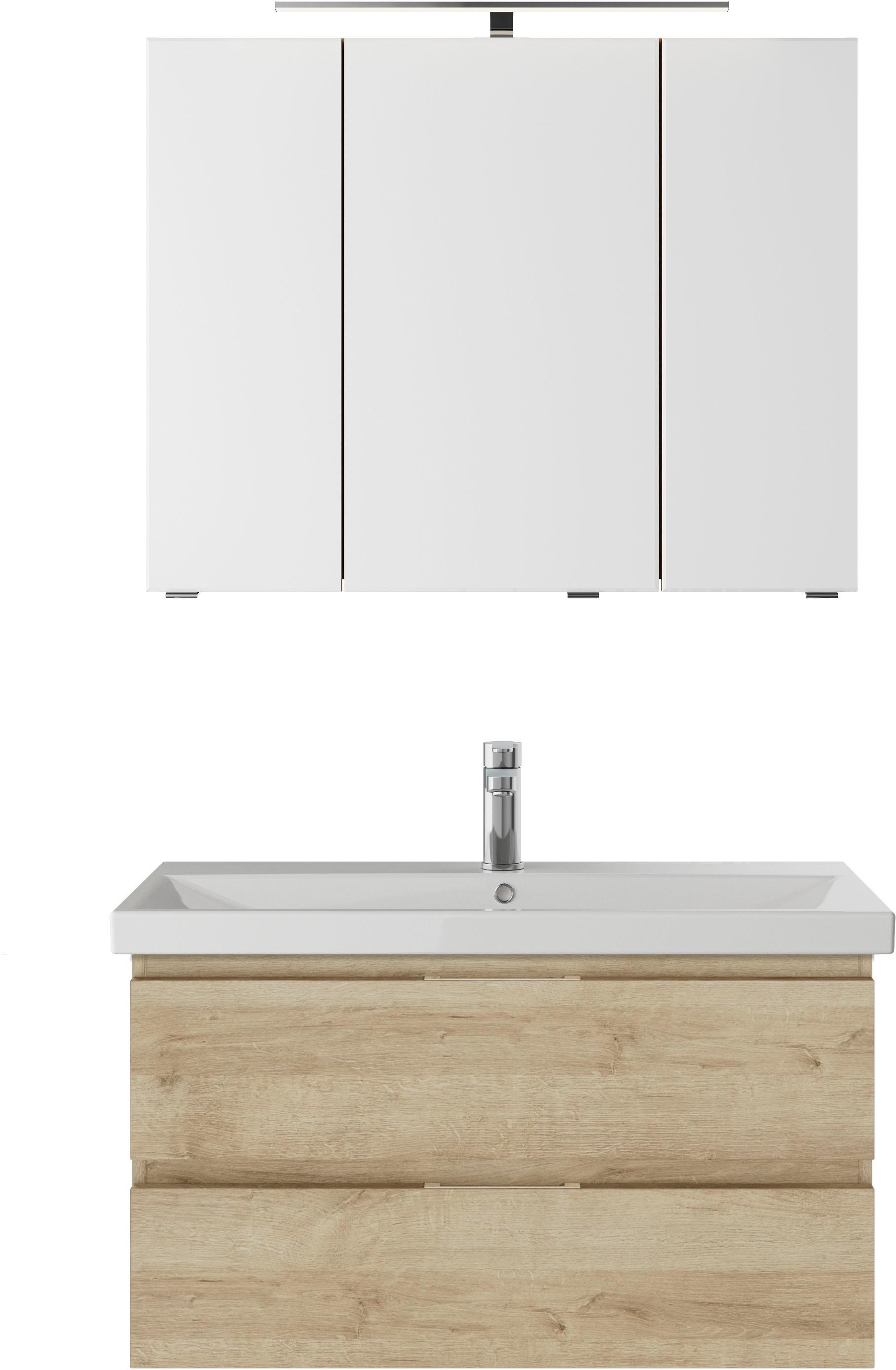 Saphir Badmöbel-Set »Serie 4035 2-teilig, Keramikwaschtisch mit LED-Spiegelschrank«, (Set), 90 cm breit, inkl. Türdämpfer, 2 Schubladen, 3 Türen, 6 Einlegeböden