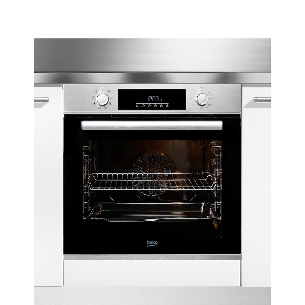 BEKO Backofen-Set »BBSM12340X«, BBSM12340X, mit Teleskopauszug nachrüstbar, Simple Steam Reinigungsfunktion