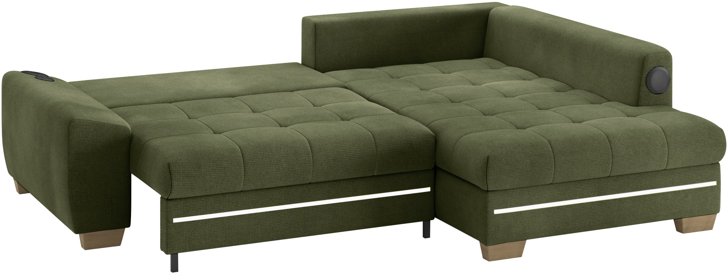 Mr. Couch Ecksofa »Nikita II, L-Form«, RGB-LED, Bluetooth-Soundsystem, wahlweise mit Bett, Bettkasten