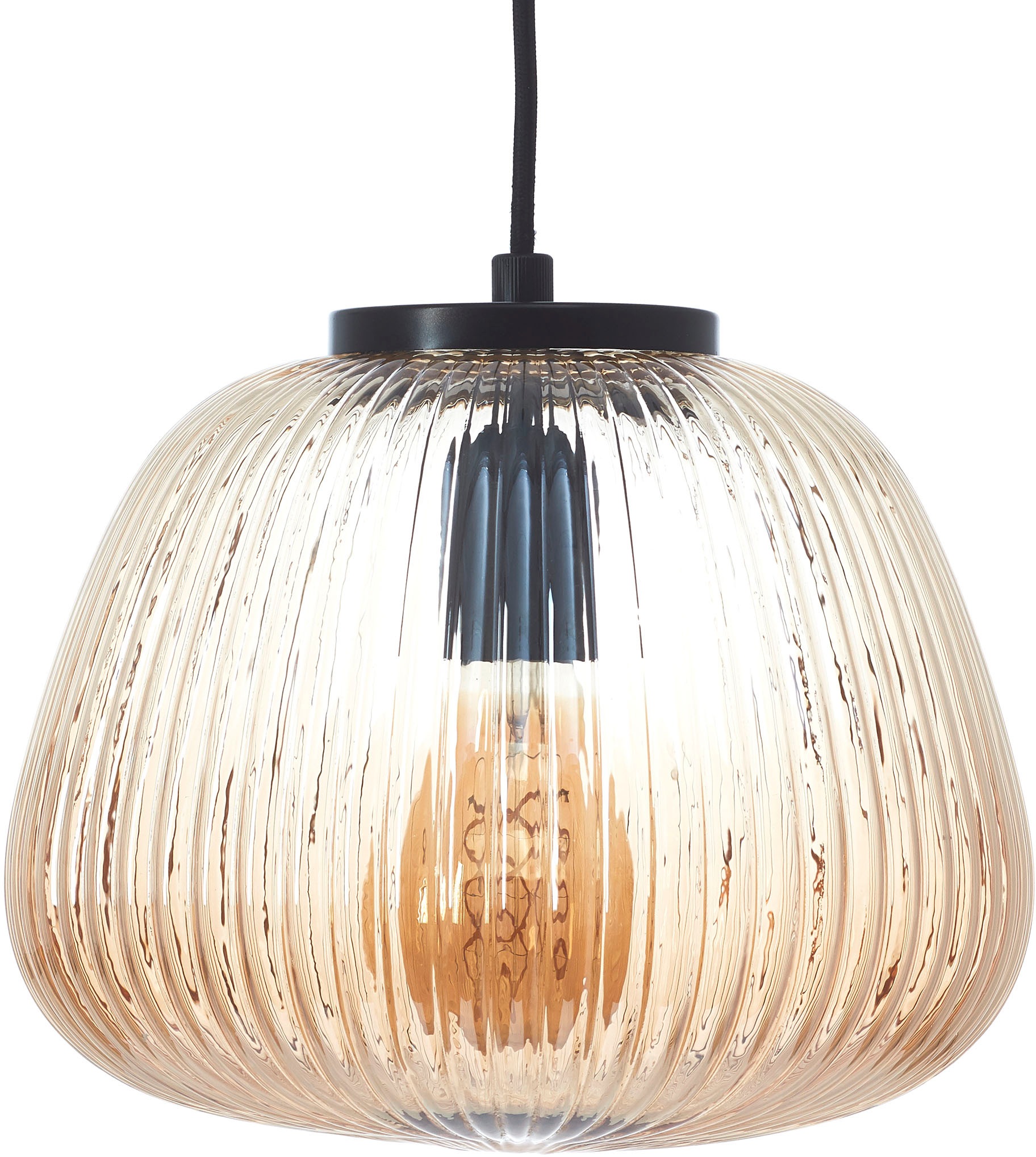 Brilliant Pendelleuchte »Kaizen«, 1 flammig, Leuchtmittel E27 | ohne Leuchtmittel, Riffelglas, D 25 cm, E27, kürzbar, Amber-Bernsteinfarben