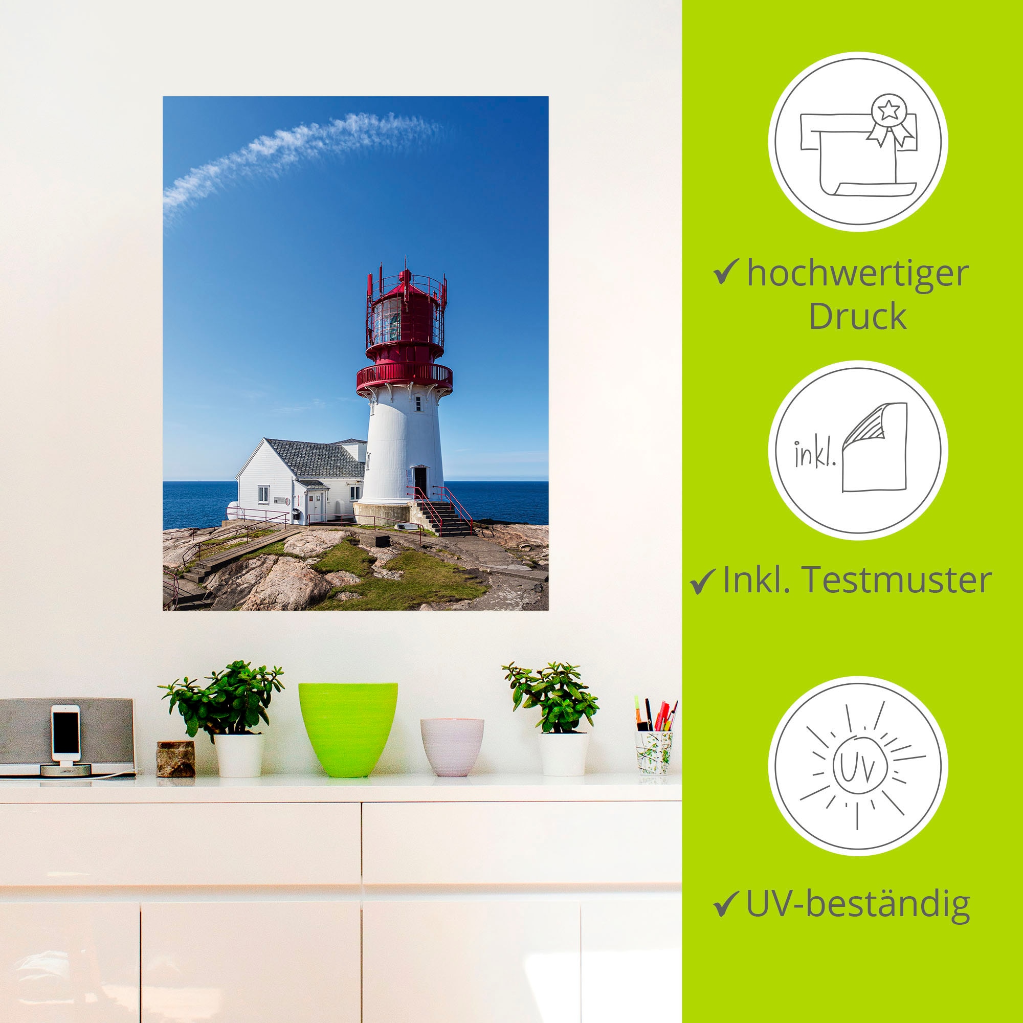 Artland Wandbild »Leuchtturm Lindesnes Fyr in Norwegen«, Gebäude, (1 St.), als Alubild, Leinwandbild, Wandaufkleber oder Poster in versch. Größen