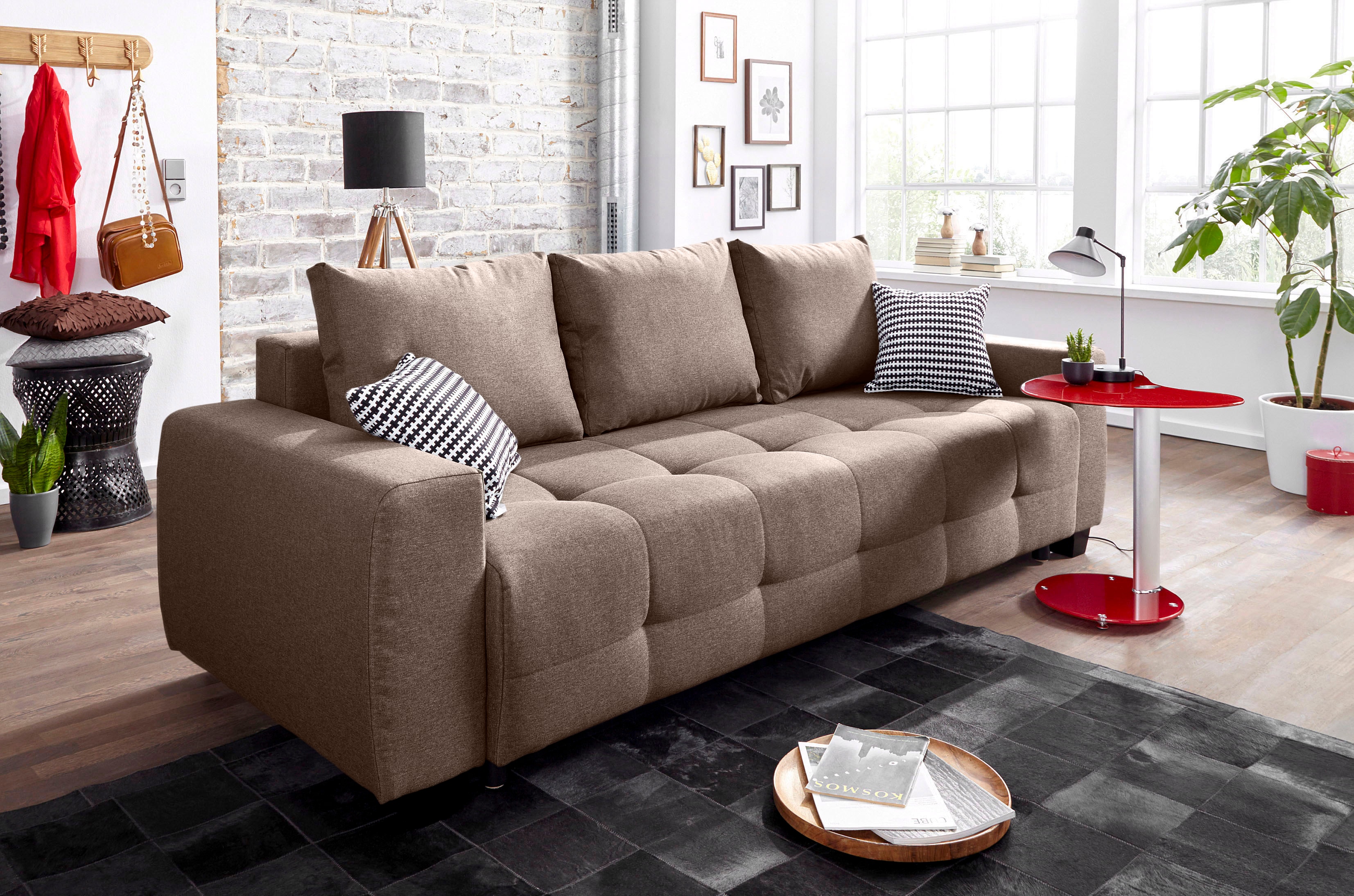 OTTO home Schlafsofa "Bella B: 241 cm, Liegefl. 142x194 cm mit Bettkasten & Zierkissen" Schlafcouch mit Gästebett, 2 Zierkissen inklusive, frei stellbar