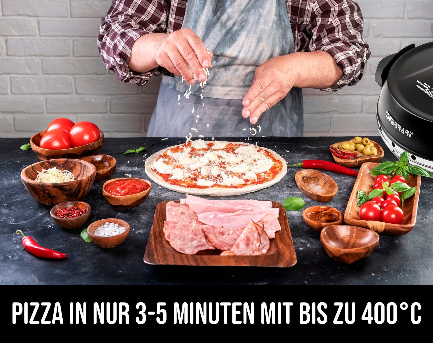 G3Ferrari Pizzaofen »Napoletana G1003210 schwarz«, bis 400 Grad mit 2 feuerfesten Pizzasteinen