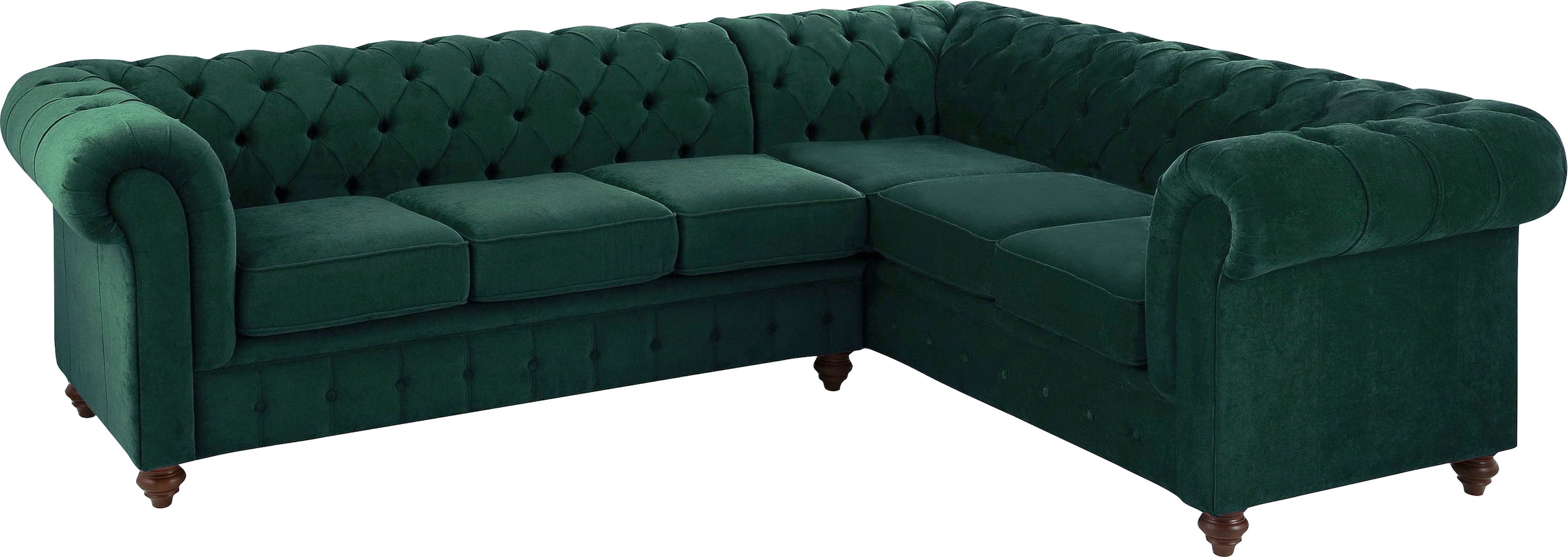 Home affaire Chesterfield-Sofa "Duc Ecksofa L-Form", hochwertige Knopfheftung im Rücken, Samtoptik mit changierender Opt