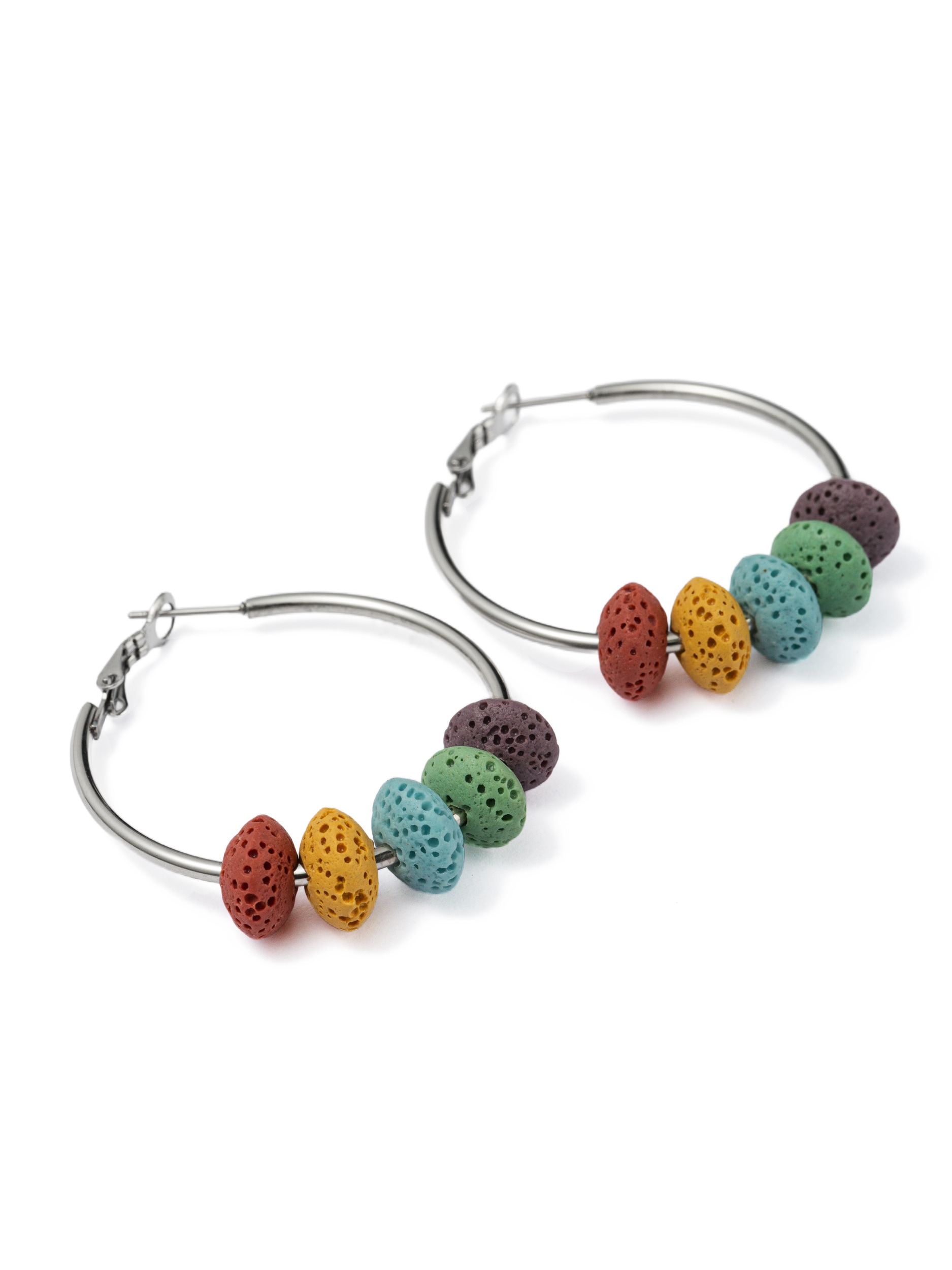 Firetti Paar Creolen »Schmuck Geschenk Edelstahl Ohrschmuck Ohrringe« Made in Germany - mit Lavastein