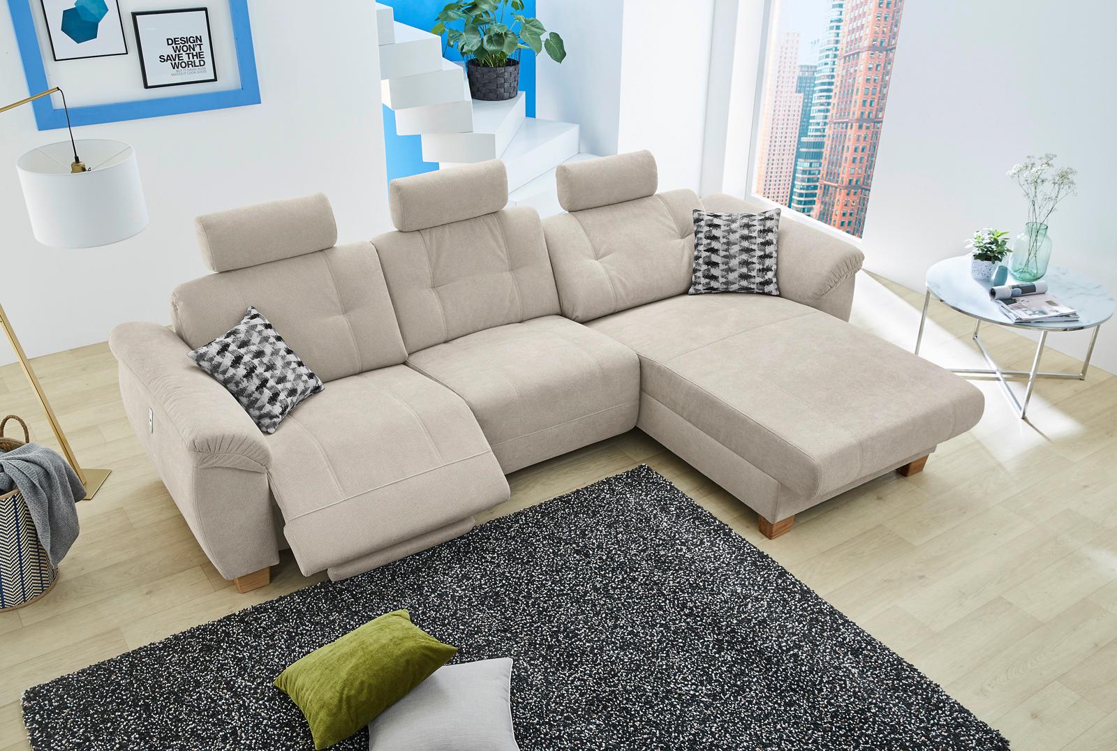 Jockenhöfer Gruppe Ecksofa "Savona L-Form, B: 299 cm" mit elektr. Relaxfunktion, USB, 2 Zierkissen & 3 Kopfstützen