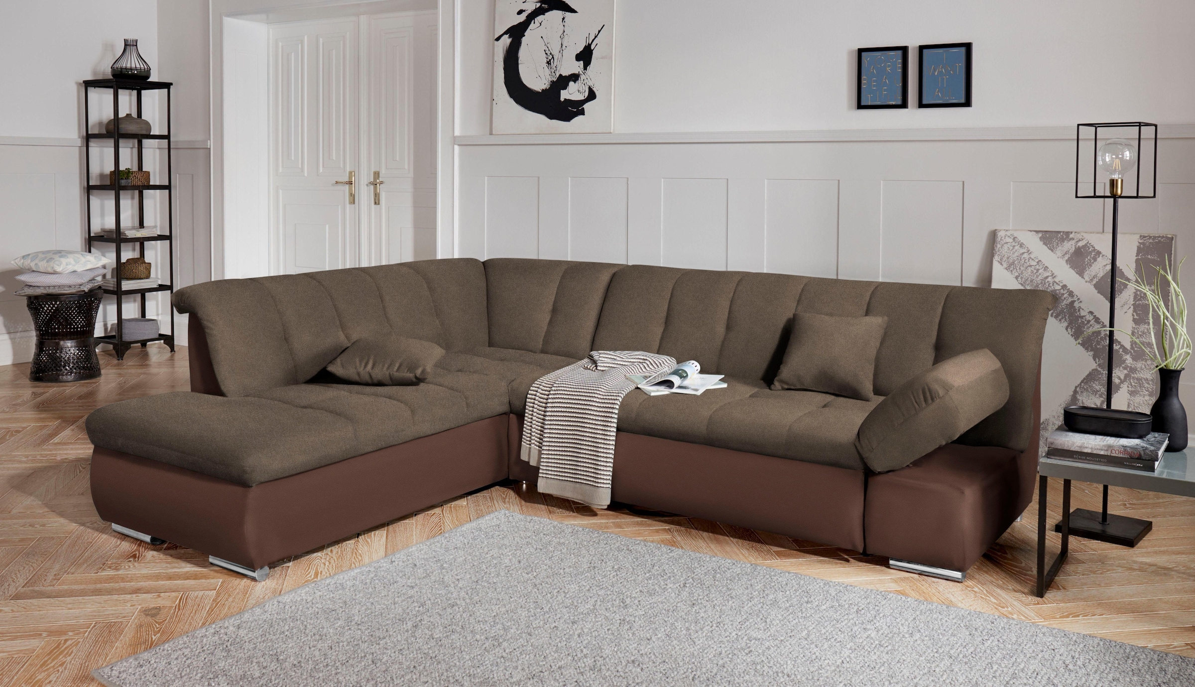 DOMO collection Ecksofa »Mona L-Form«, wahlweise mit Bett- und Armlehnfunktion