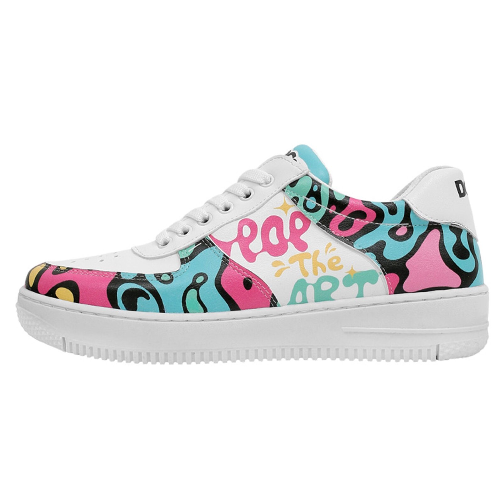 Sneaker DOGO "Dice Low-Top Sneaker Daisy Stripes Damen Sneaker, Dice Low-Top", Damen, Gr. 40, Normalschaft, bunt (weiß, rosa), Lederimitat, Schuhe Sneaker, Handgefertigt