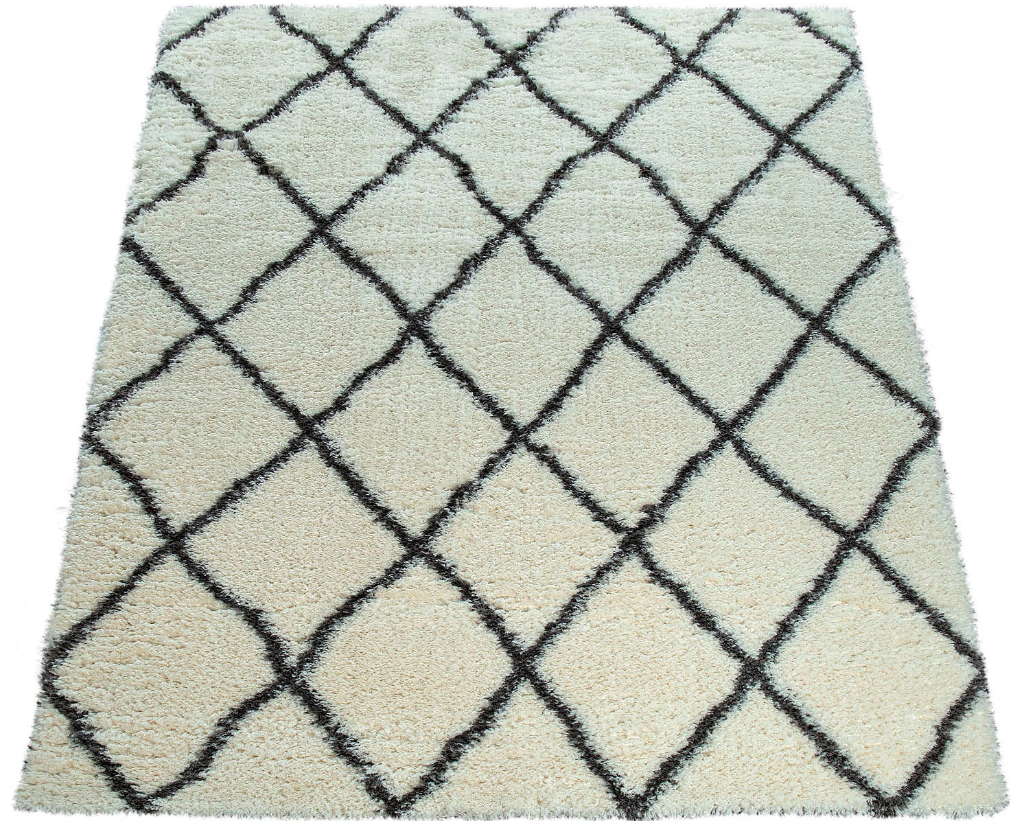 Paco Home Hochflor-Teppich »Maghreb 075«, rechteckig, Rauten Muster, Scandi Design, weich und flauschig