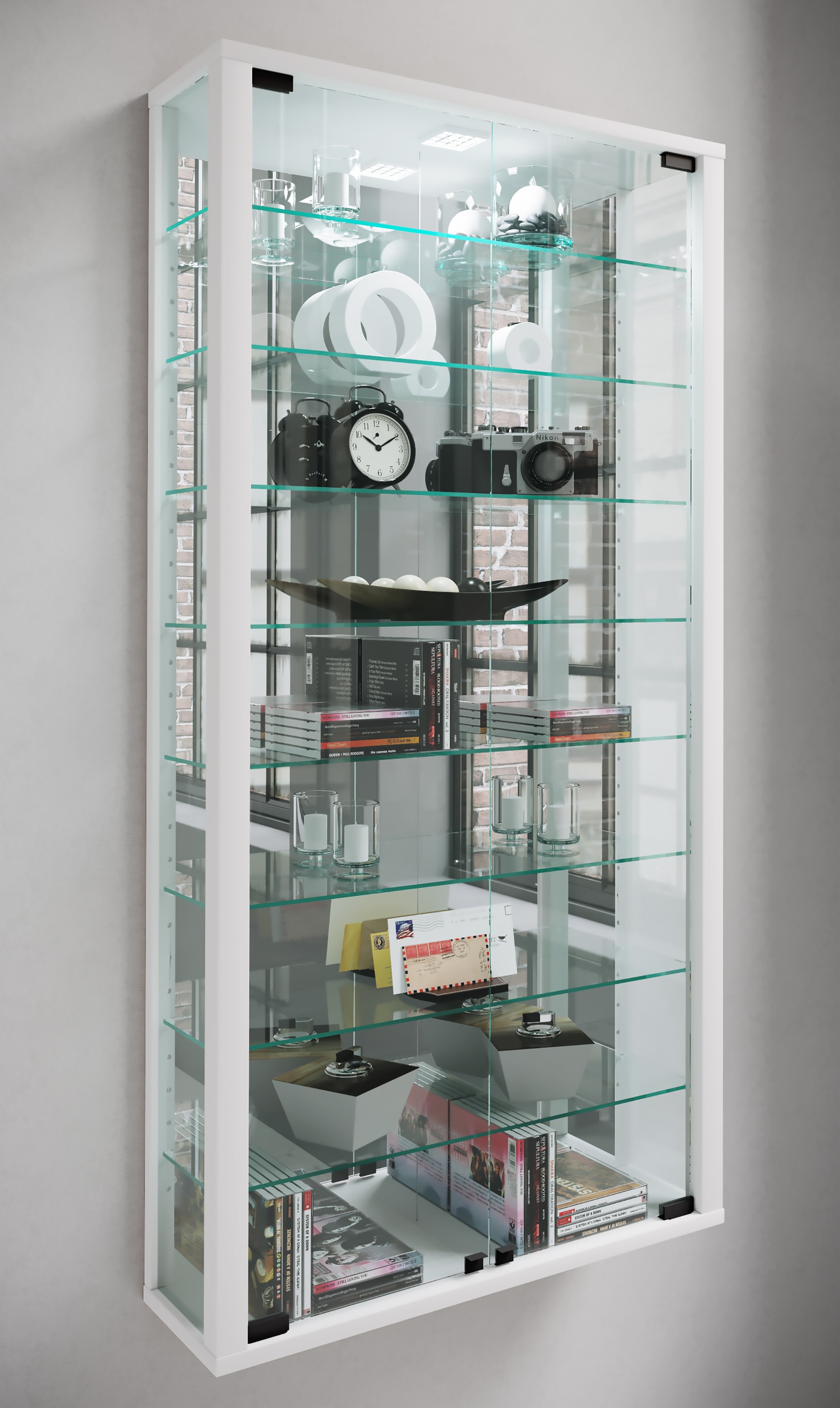 VCM Wandregal »VCM Glasvitrine hängend | Vitrine Glas mit ESG-Sicherheitsglas | Maße ca. H. 115 xx B. 59 x T. 18 cm| Hängevitrine Glas | Modern und platzsparend | Glas Vitrinenschrank - Vitrosa Maxi Spiegel«