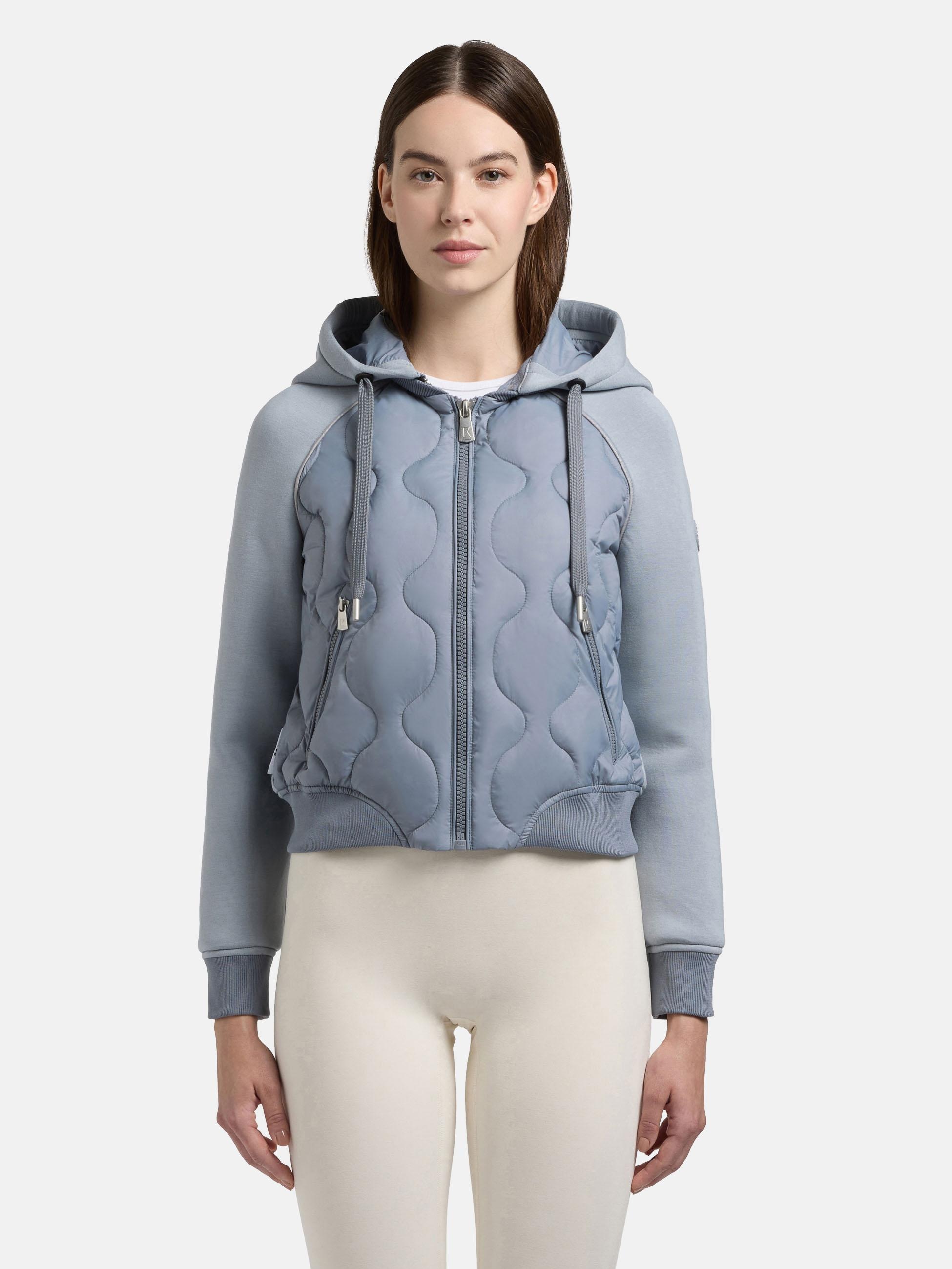 Funktionsjacke KHUJO "Malaya", Damen, Gr. XS (34), misty blau, Obermaterial 1: 100% Nylon; Obermaterial 2: 80% Viskose, 12% Nylon, 8% Elasthan; Innenfutter: 100% Nylon; Wattierung: 100% Polyester, lässig geschnitten hüftlang, Rundhals, Ärmel ohne Ärmelsch