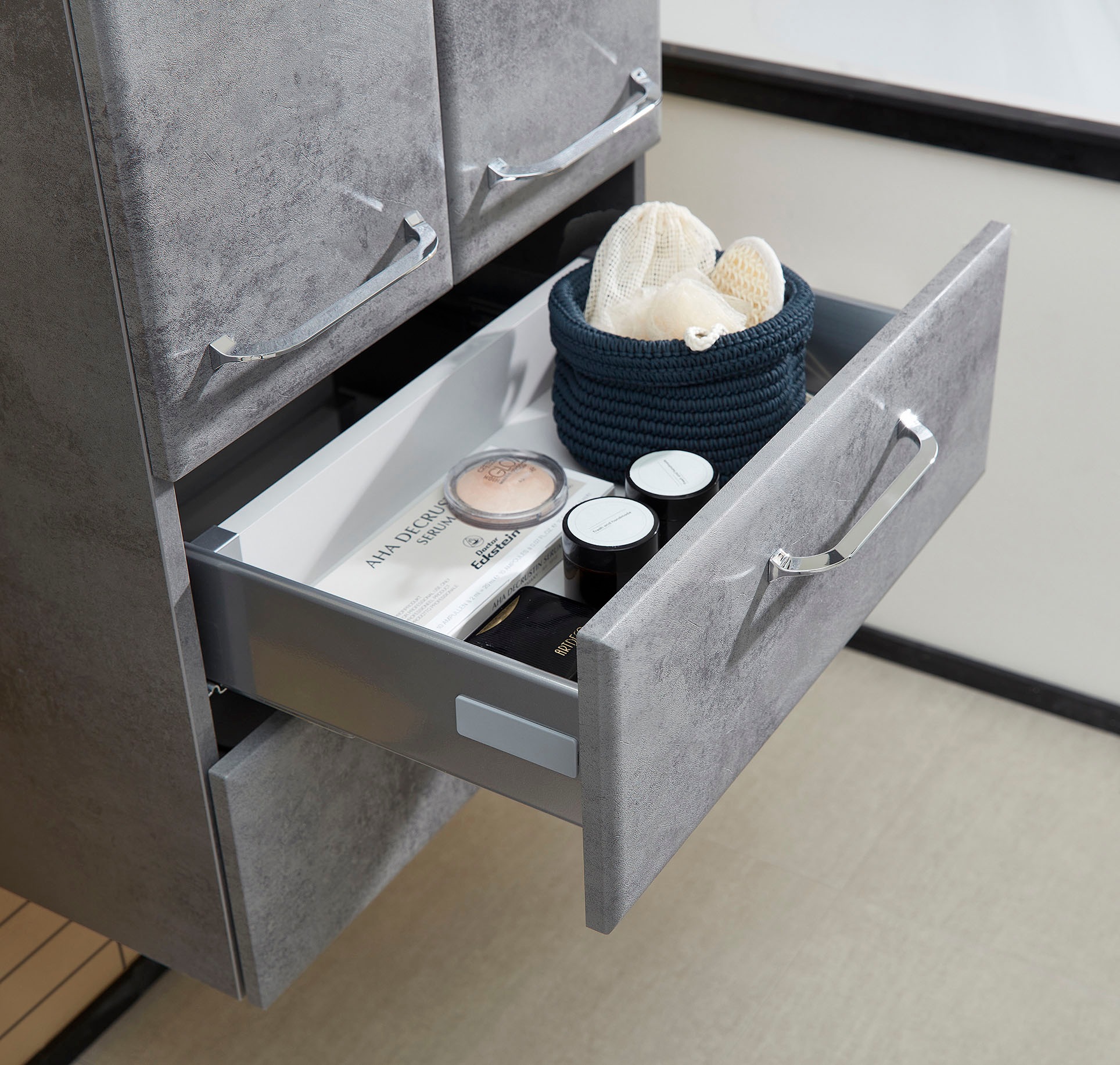 Saphir Badmöbel-Set »Quickset 945 3-teilig, Keramik-Waschtisch mit LED-Spiegelschrank«, (4 St.), Midischrank, 7 Türen, 3 Schubladen, 8 Einlegeböden, inkl. Türdämpfer