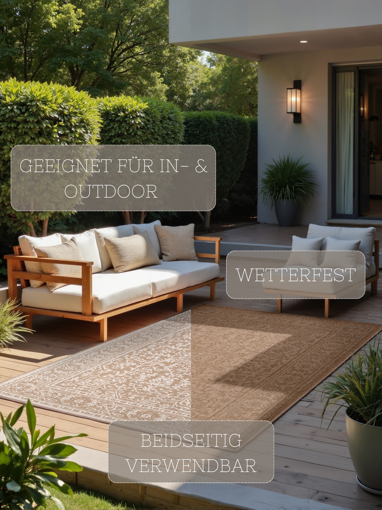 Thumbnail - NORTHRUGS Outdoorteppich "Kona Wendeteppich", rechteckig, 5 mm Höhe, In und Outdoor, Flachgewebe, wetterfest, pflegeleic...
