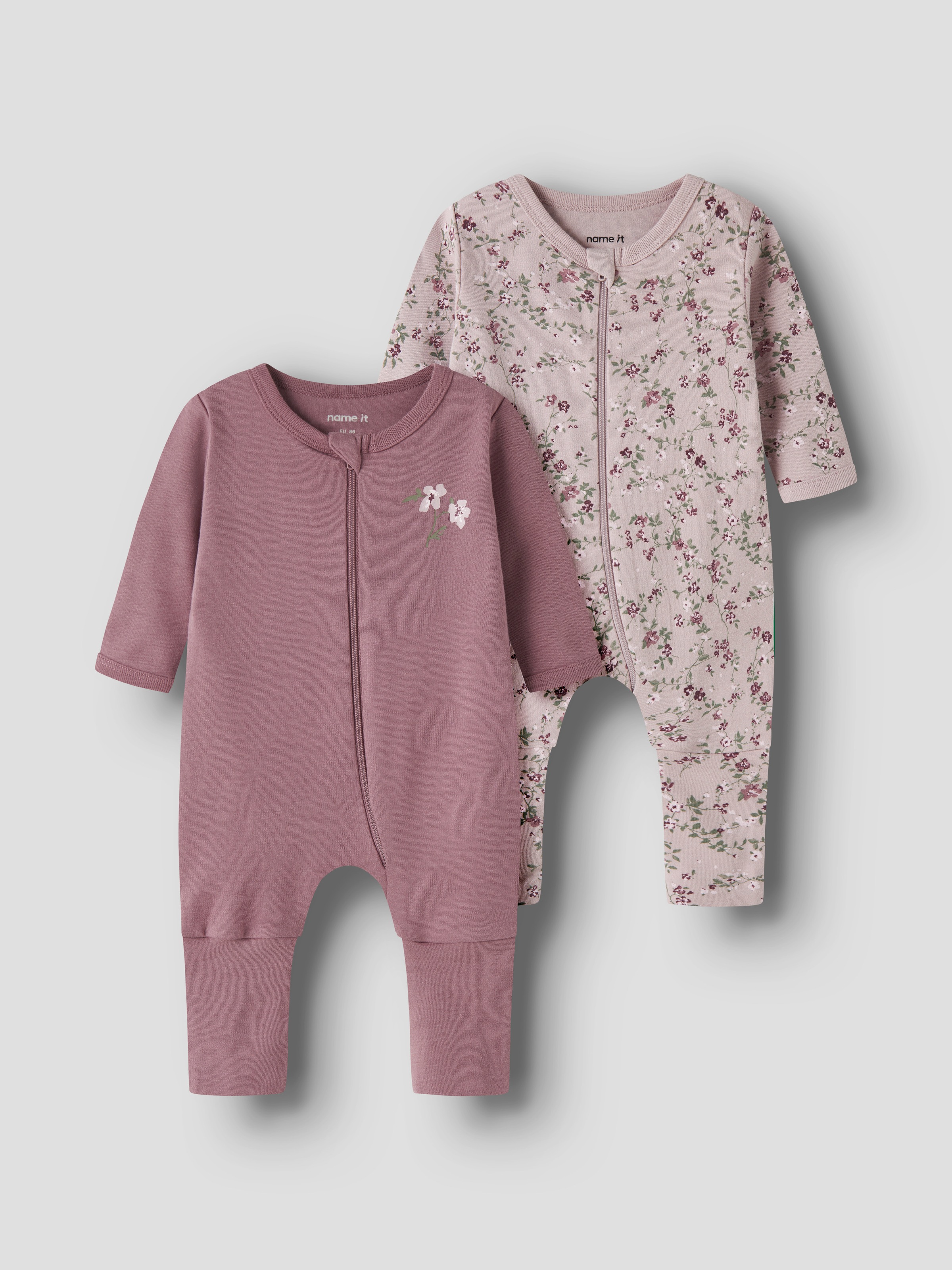Name It Schlafanzug »NBFNIGHTSUIT 2P ZIP FF VIOLETFLOWER NOOS« Packung, 2 aus Baumwolle, in Jersey-Qualität, lockere Passform, für Mädchen