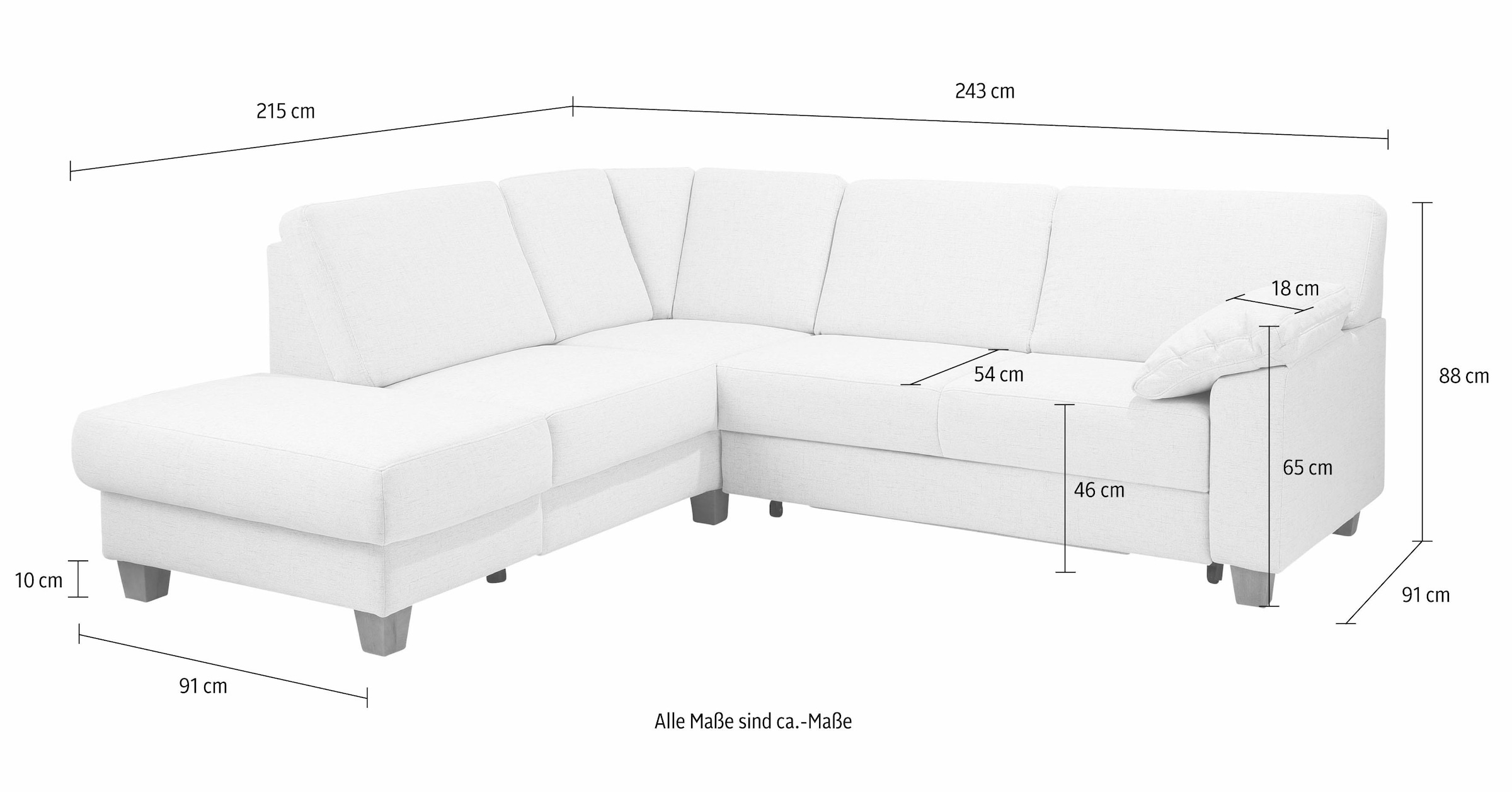 Home affaire Ecksofa »Belfort L-Form«, mit Federkern, wahlweise mit Bettfunktion und Stauraum