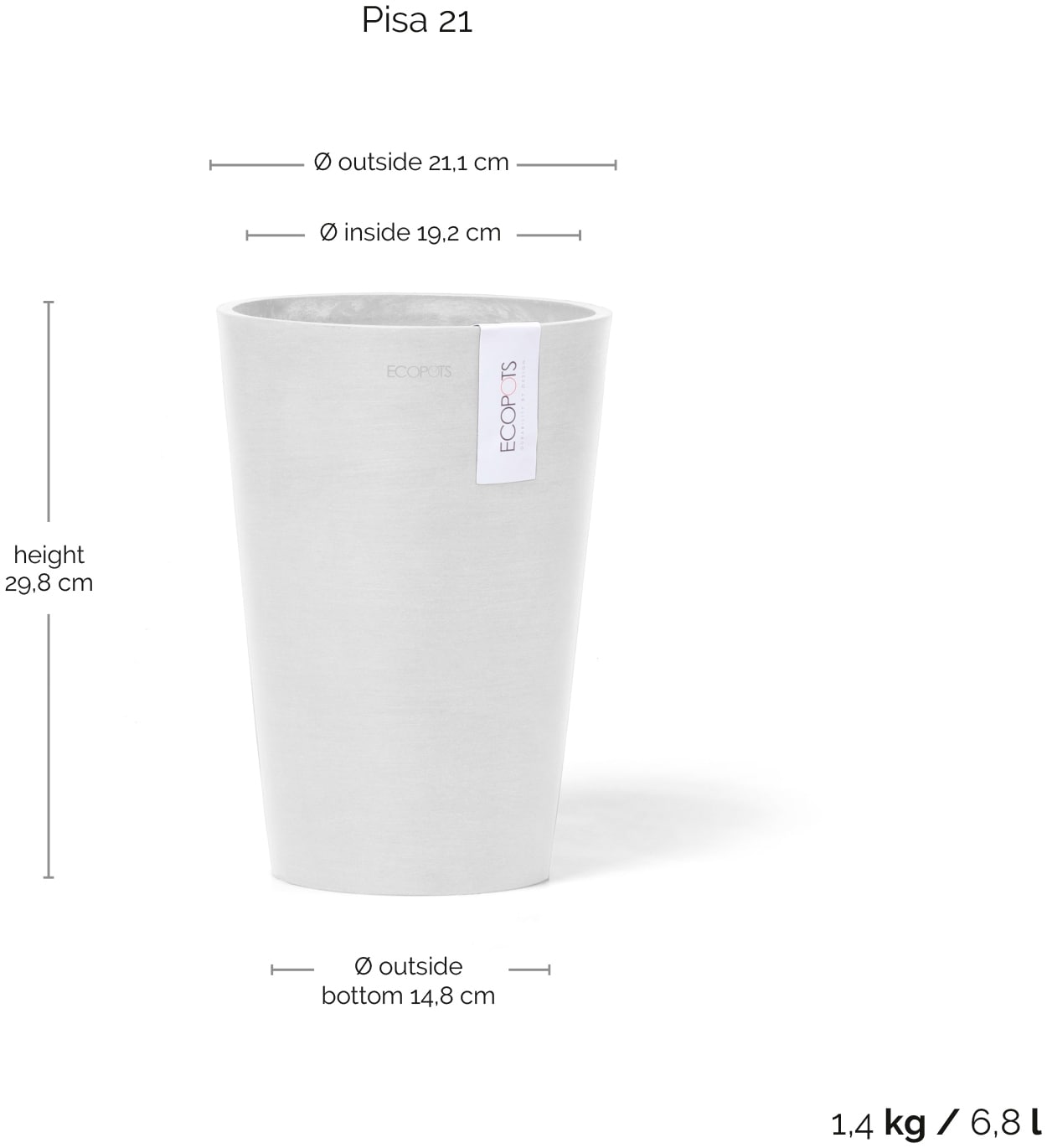 ECOPOTS Blumentopf »Pisa 21 Weiß«, für den Innenbereich
